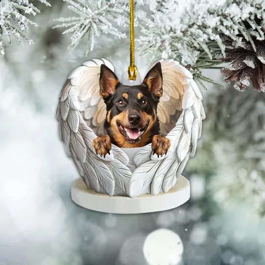 Australian Kelpie Dog Angel Wings Ornament, Australian Kelpie Dog Christmas Ornament, Australian Kelpie Dog Car Ornament
