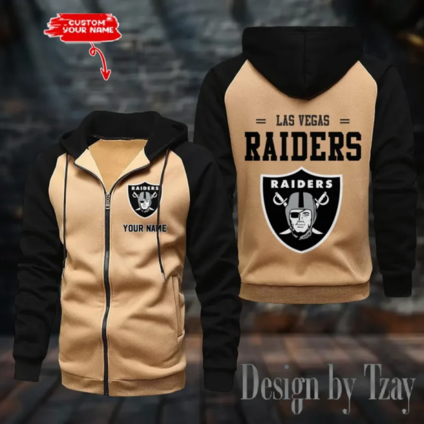 Personalized Las Vegas Raiders Raglan Zip Hoodie, Football Lover Gift, Game Day