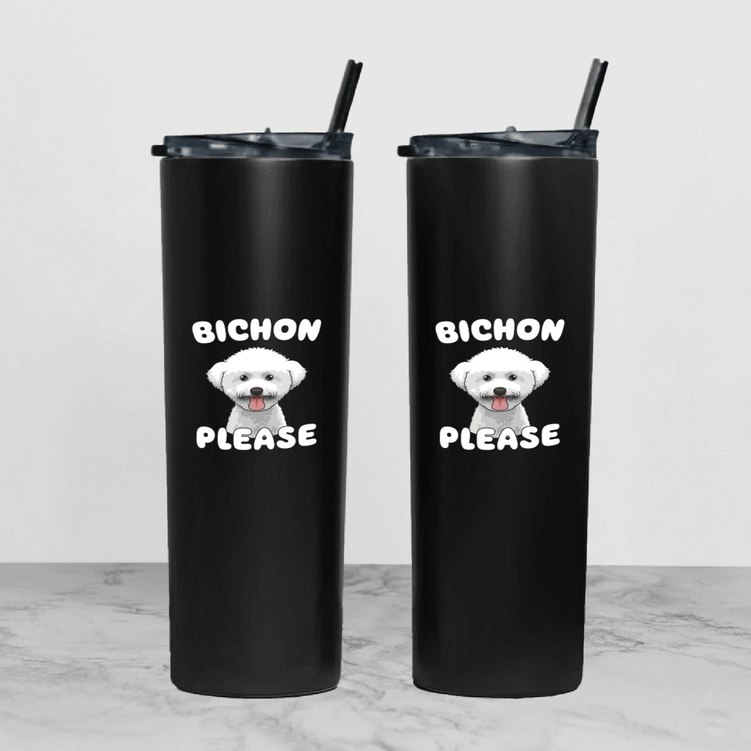 Bichon Please Bichon Frise Dog Lover Funny Pun Tumbler With Lid And Straw