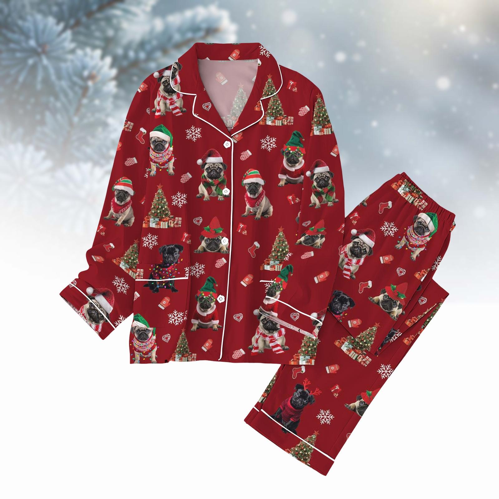 Pug Christmas Pajamas Set, Cute Dog Lover Holiday Sleepwear, Funny Pet Xmas PJs, Matching Family Christmas Pajamas, Cozy Gift Idea