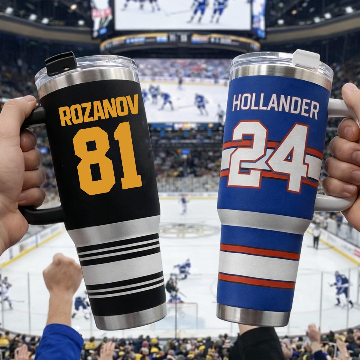 Rozanov and Hollander Tumbler Cup, Heated Rivalry 40oz Tumbler with Handle, Hockey Romance Team Gifts For Fan