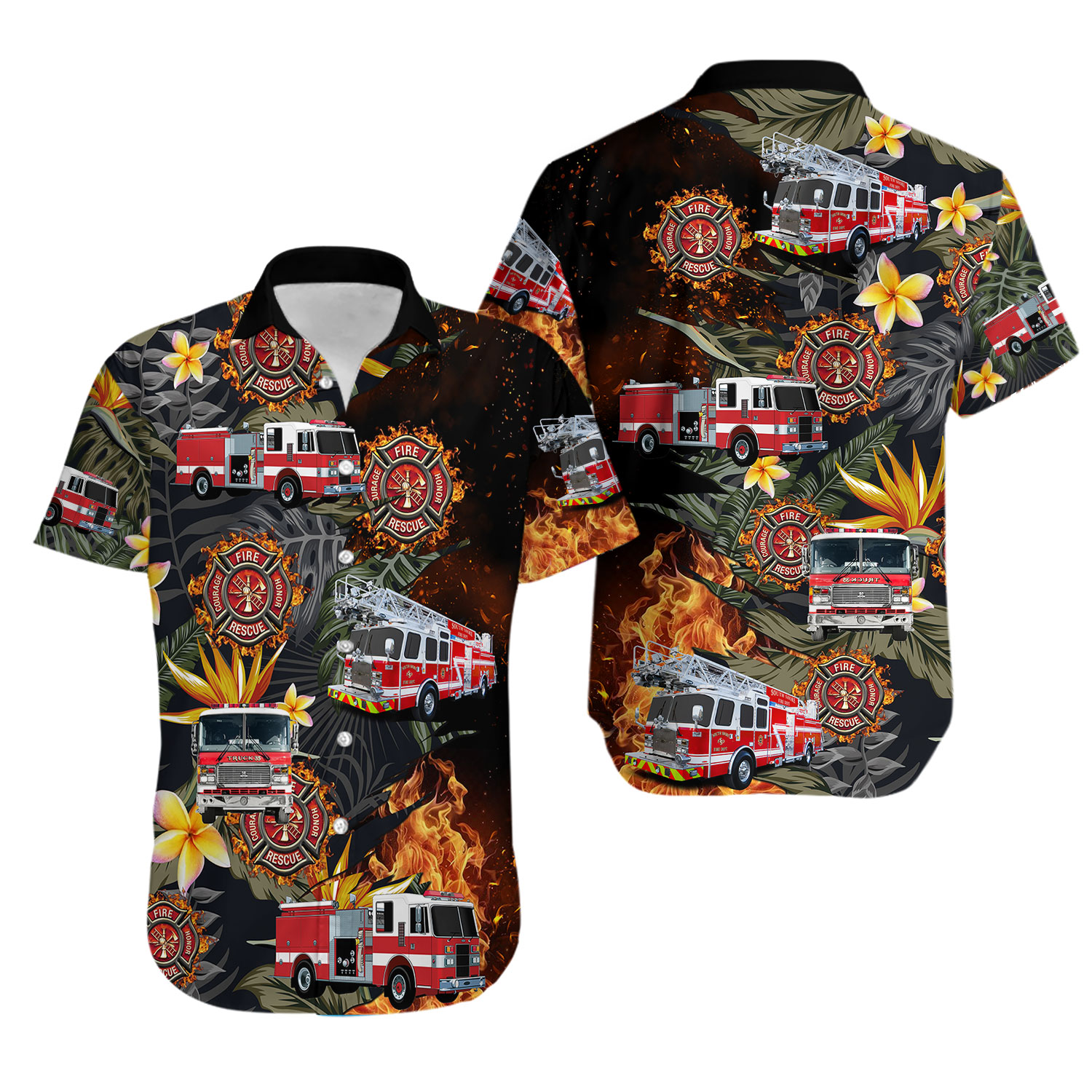 US Firefighter Fire Truck Hawaiian Shirt