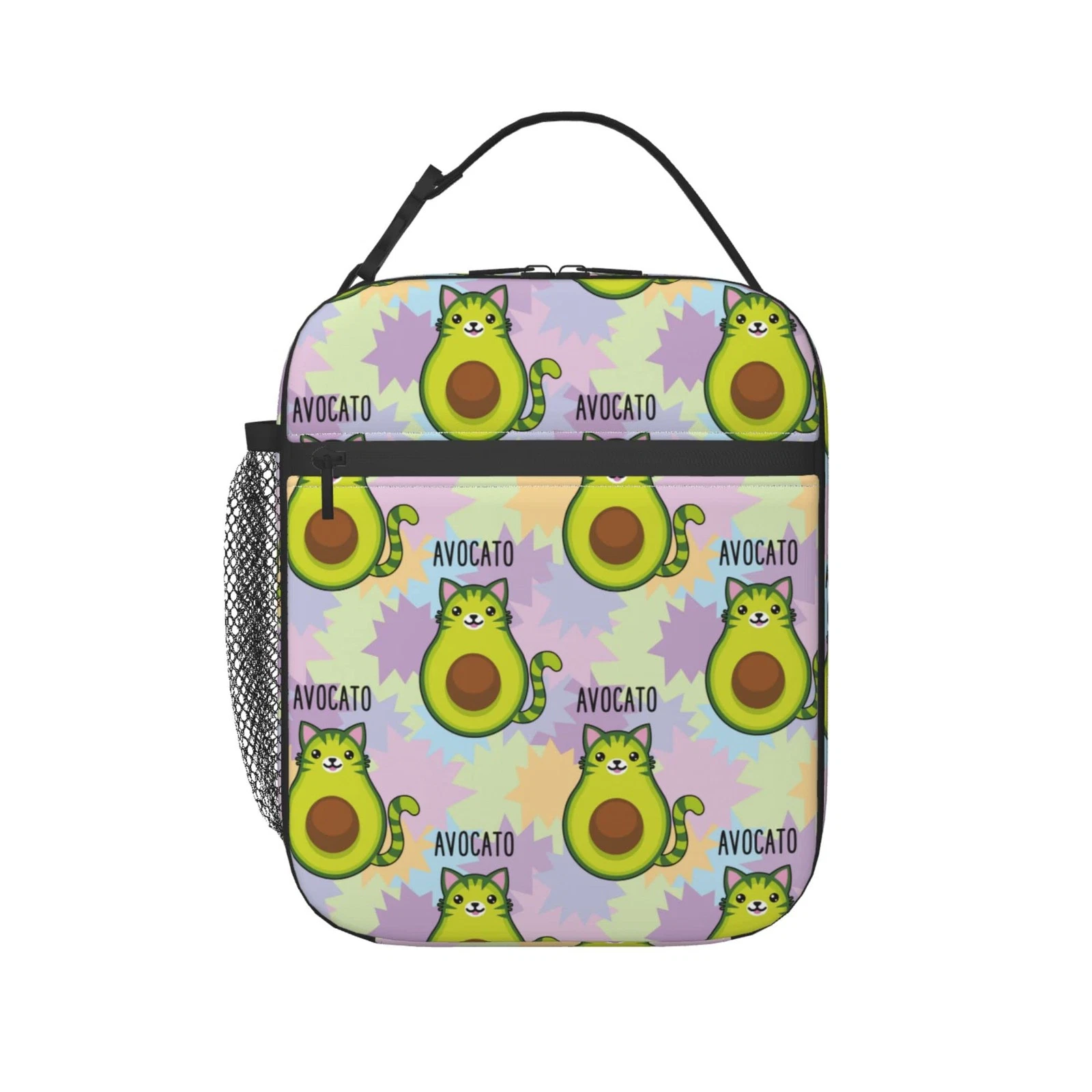 Cute Cartoon Avocado Cat Lunch Bag for Kids Boys Girls