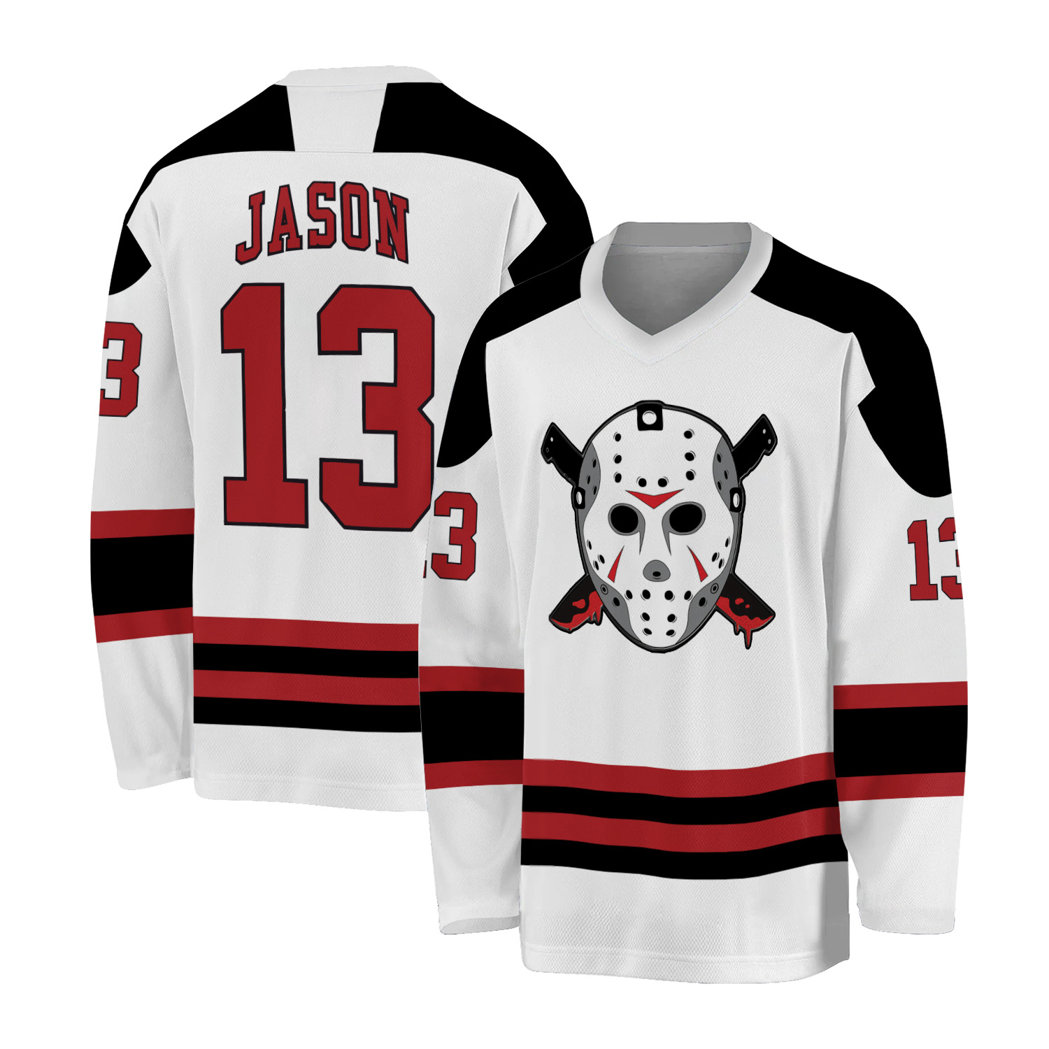 Design Voorhees #13 Ice Hockey Jersey White Custom Name Halloween Cosplay