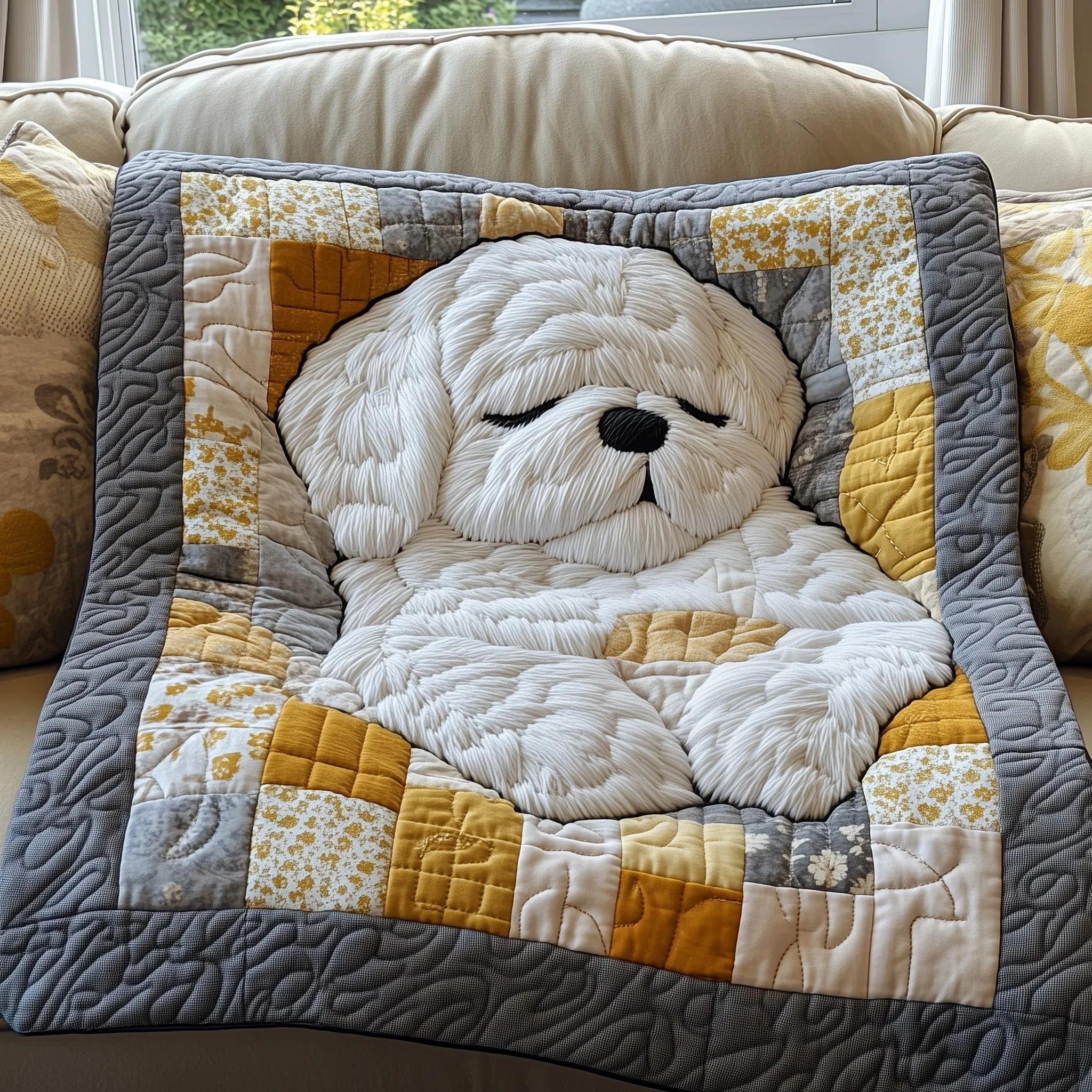 Sleeping Puppy Quilt Blanket, Cute Dog Patchwork, Cozy Pet Decor, Soft Puppy Bed Cover