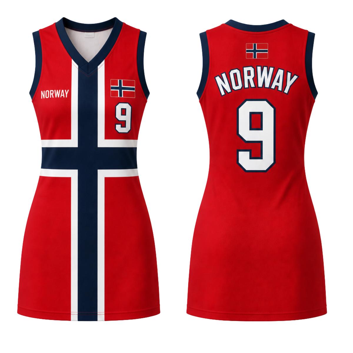 Women's Norway Basketball Jersey Dress with Custom Name and Number, Game Day Dress