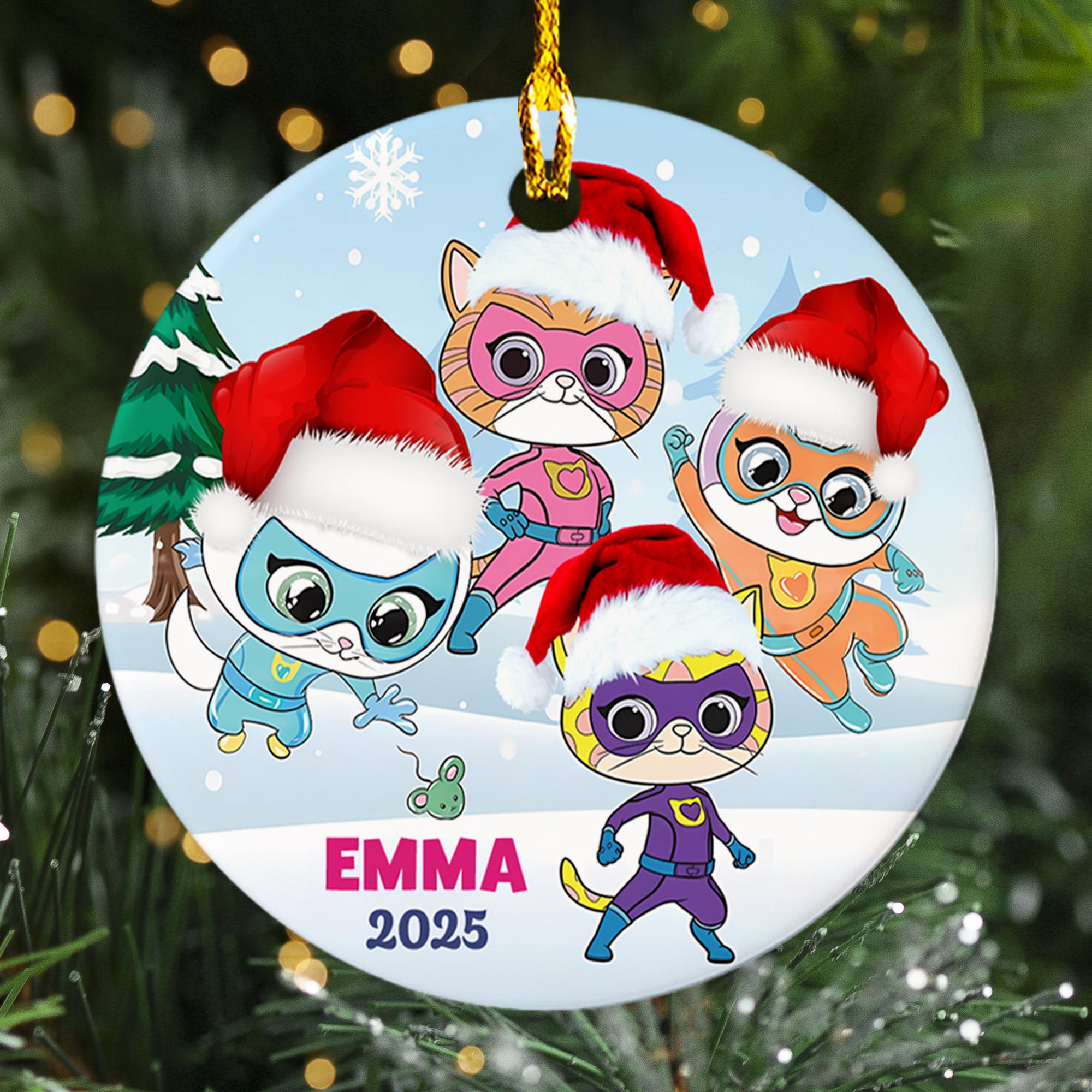 Custom Name SuperKitties Christmas 2025 Ornament, Personalized Kids Gift Ornament