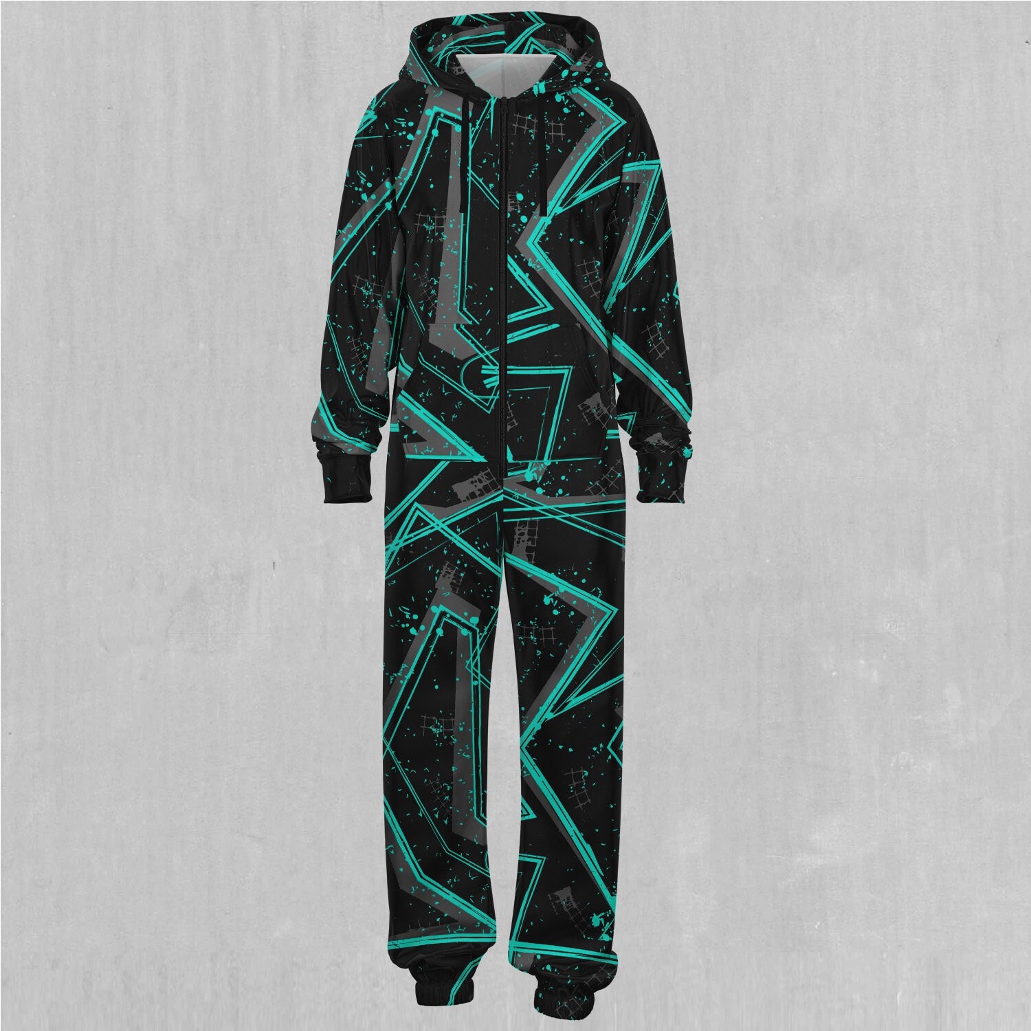 Electrostatic Abstract Adult Zip Up Jumpsuit Pajamas