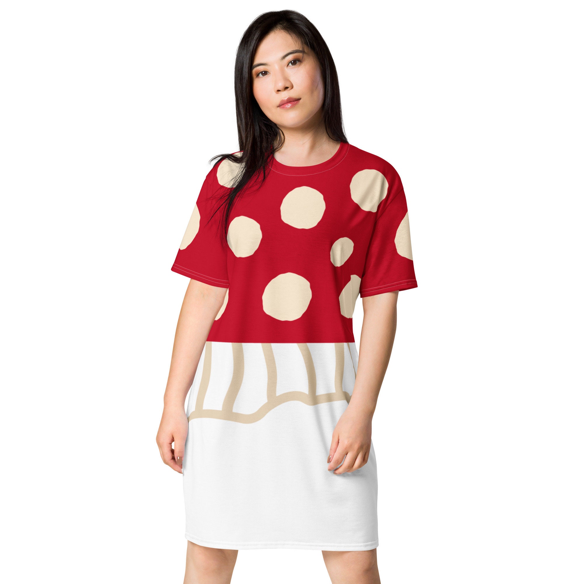 Mushroom T-shirt dress, red mushroom costume, mushroom party, mushroom lovers gift, teen and adults