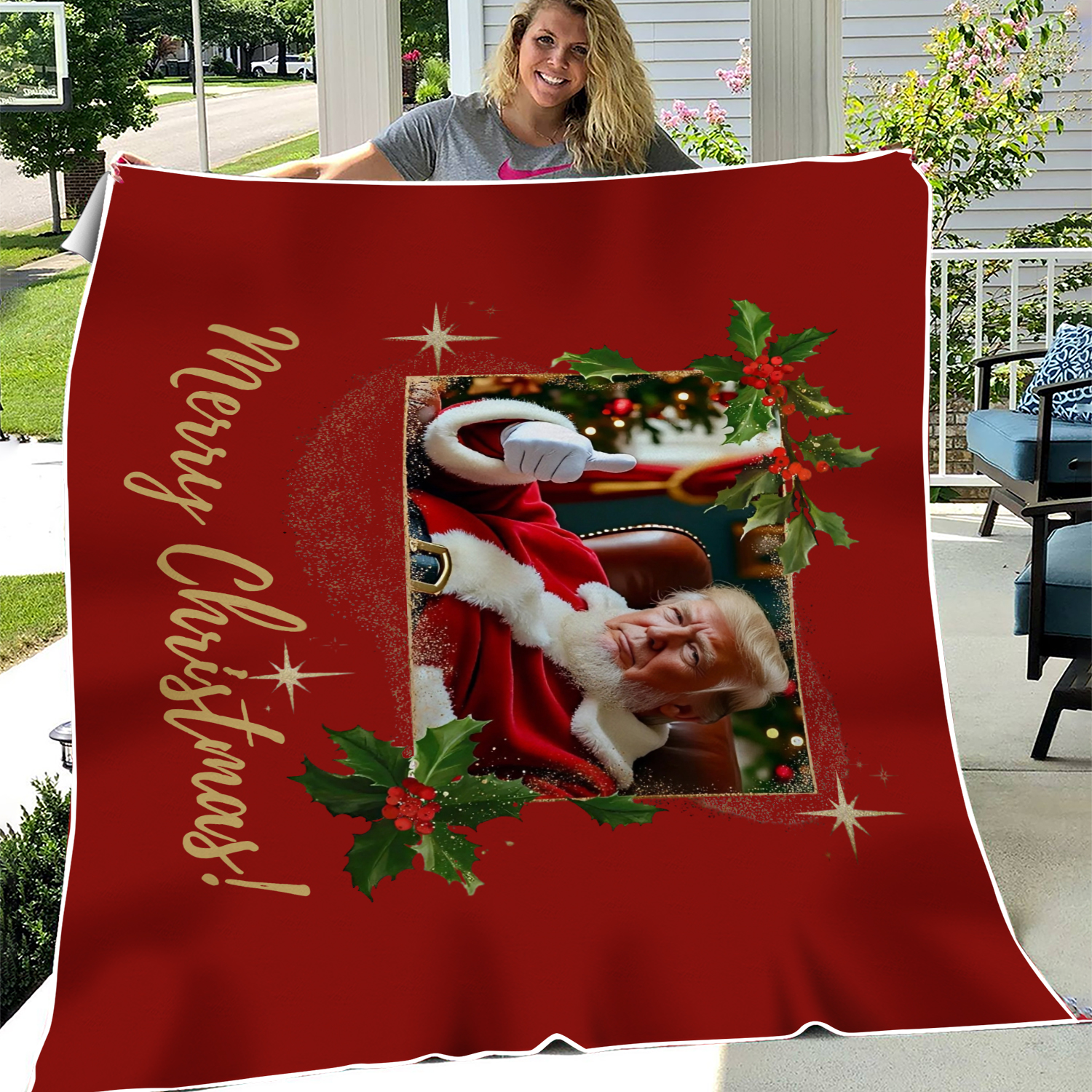 Santa Claus Trump Fleece Blankets, President Trump Gift, Republican Gift, MAGA Blanket, Trump Christmas Gift, MAGA Christmas Gift