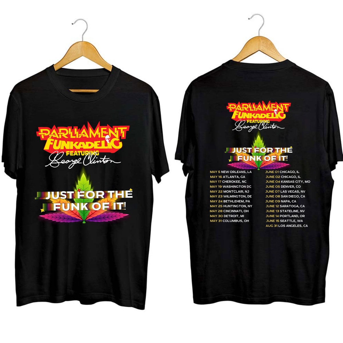 Parliament Funkadelic and George Clinton - For The Funk Of It 2024 Tour Double Sided Shirt