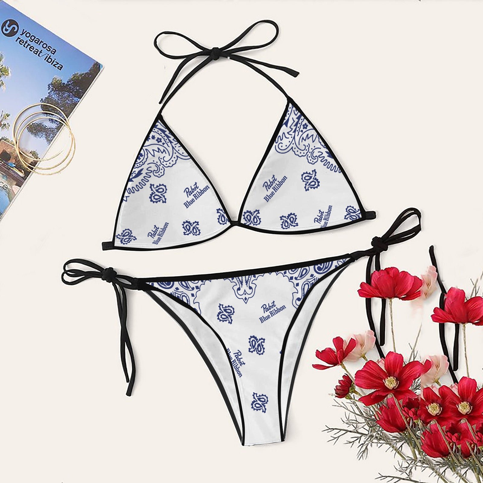 Pabst Blue Ribbon Women's Wild Paisley Triangle Sling Bikini Swimsuit