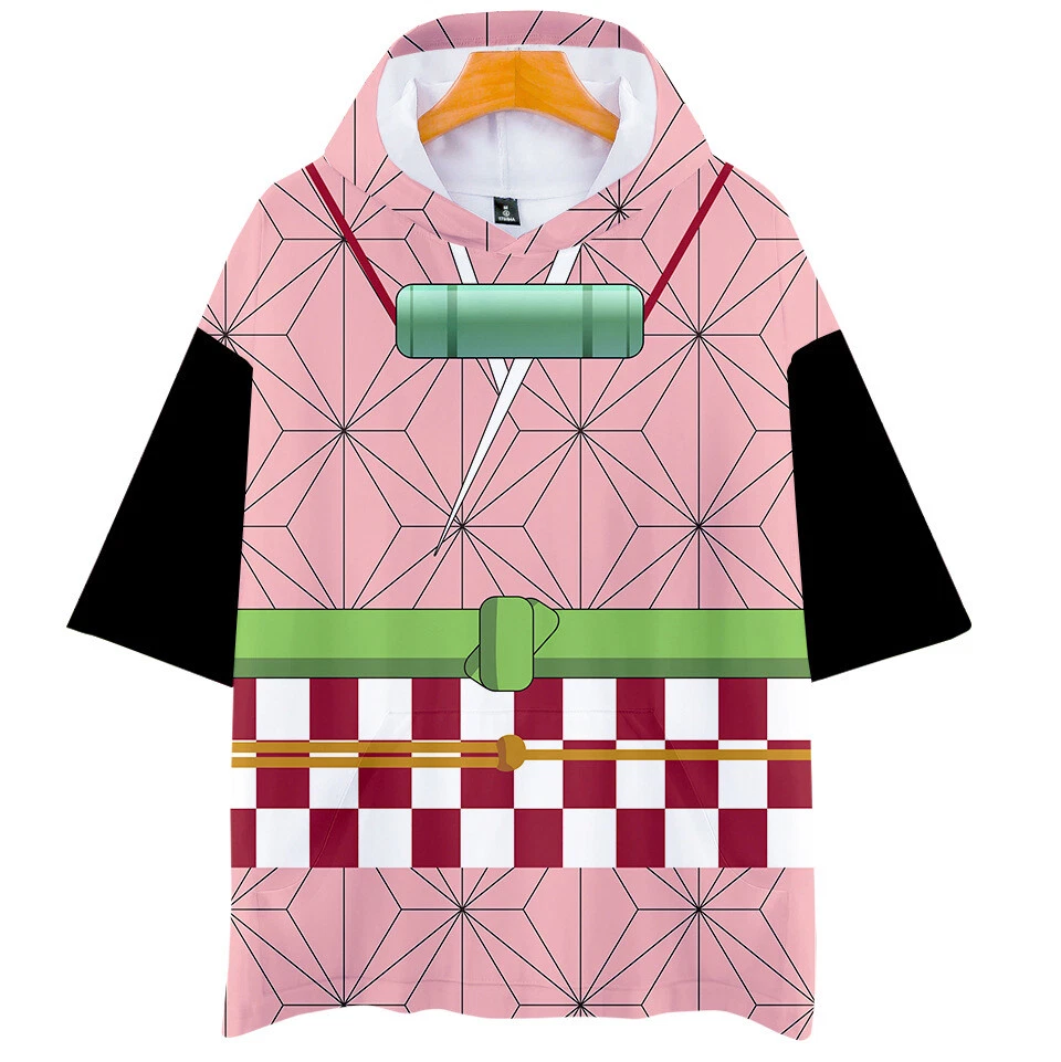 demon Kimetsu no Yaiba Kamado Tanjirou neko Short Sleeve Hoodie Shirt