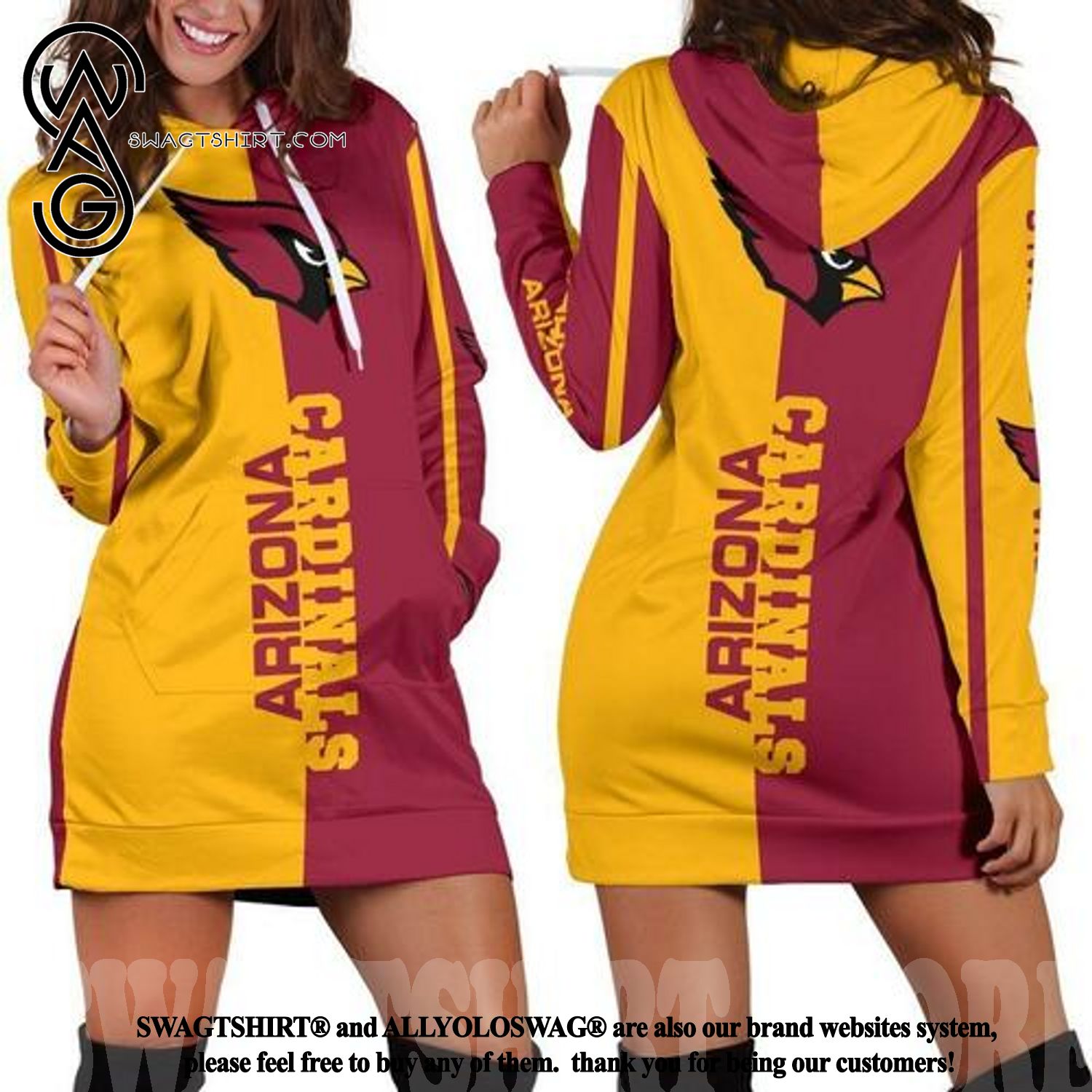 football Arizonna Cardinals Yellow Red Women Hoodie Dress