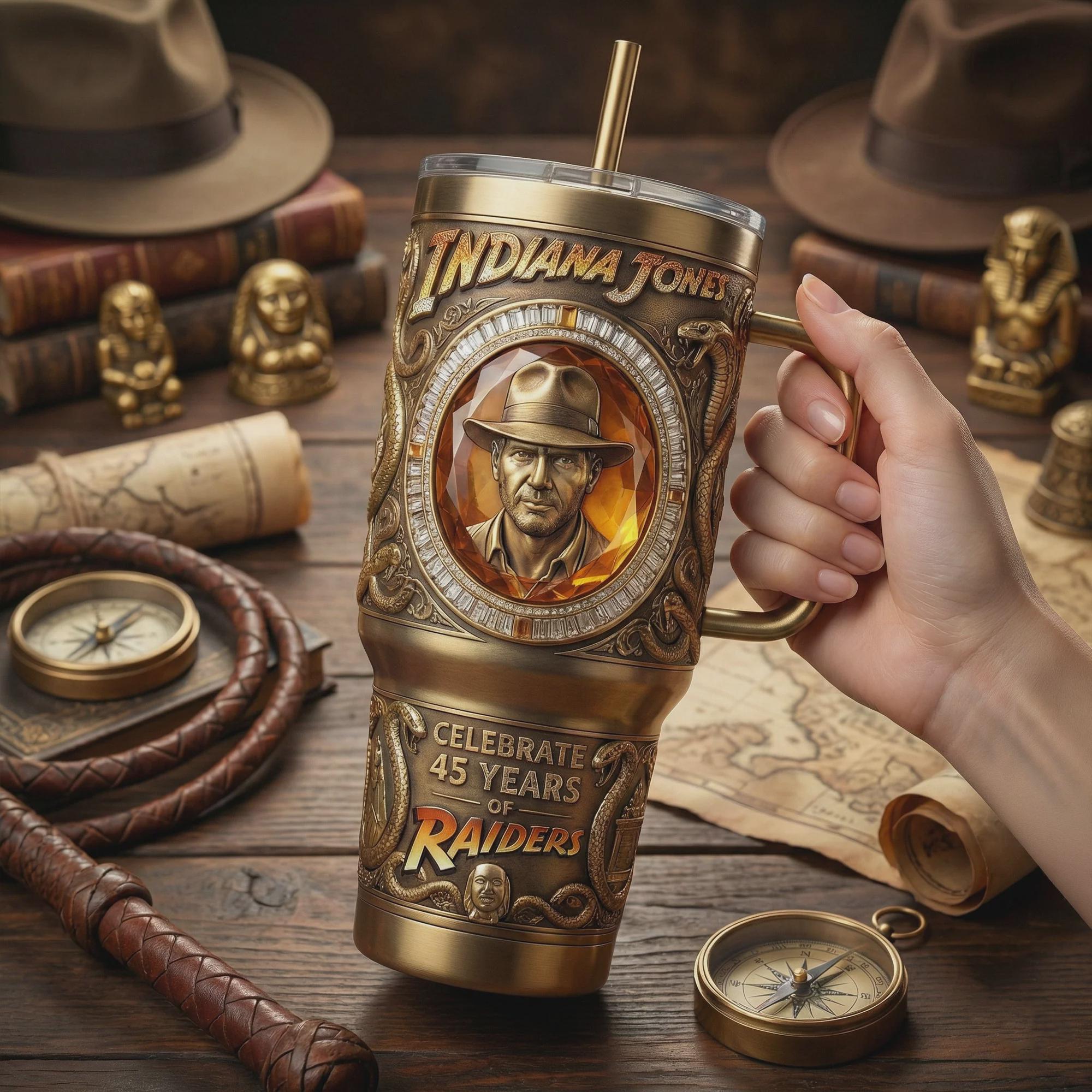 Indiana Jones Raiders Lost Ark 40oz Tumbler Archeology Adventure Insulated Travel Mug