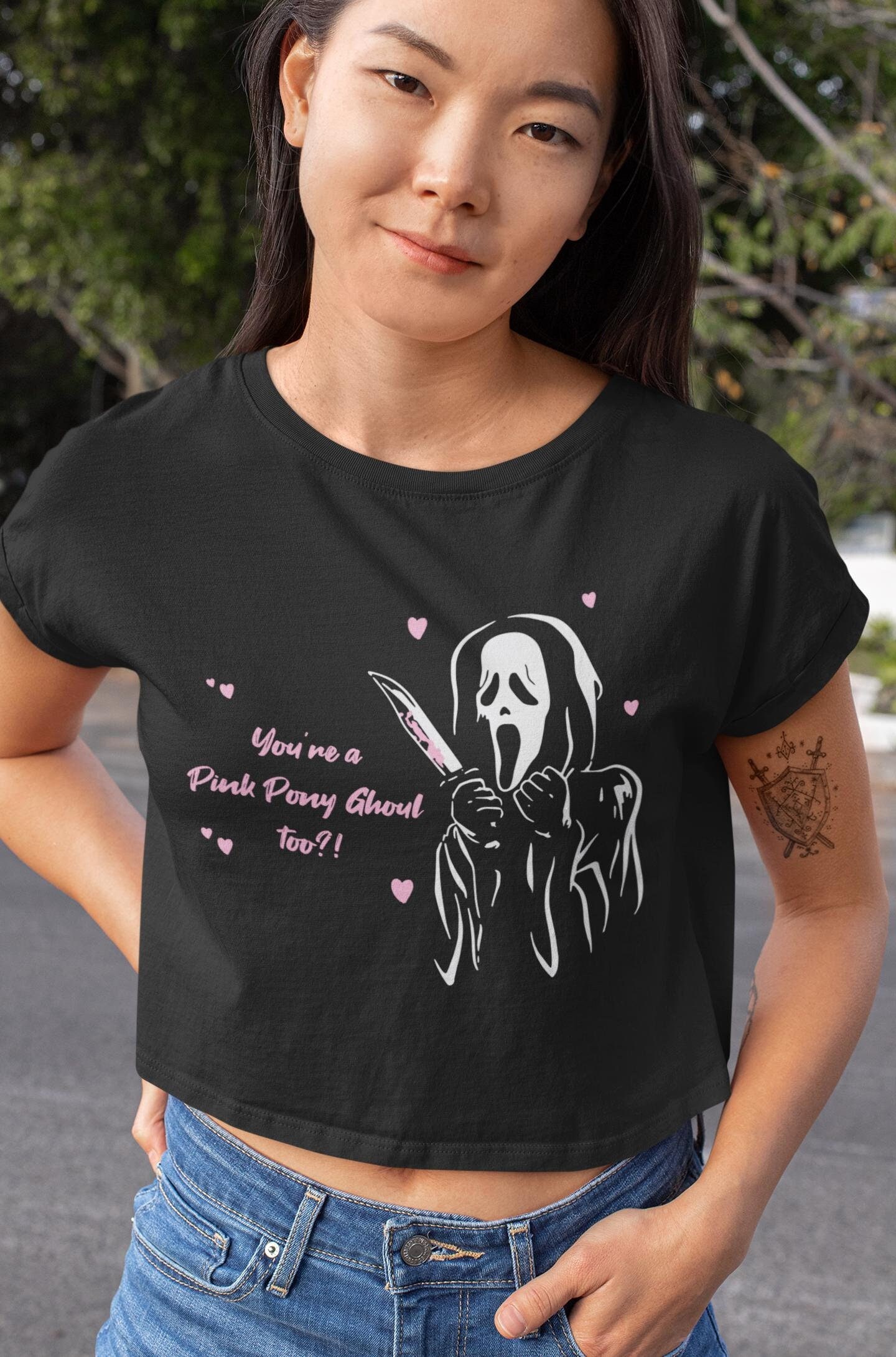 Pink Pony Ghoul Crop Top - Halloween/ Spooky Season/ Horror/ Pink Pony Club Midwest Princess Tour Lesbian/Sapphic - Women's Baby Tee