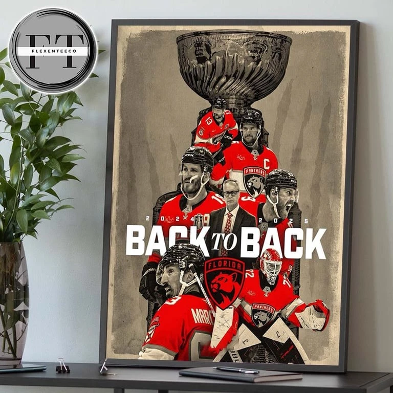 Florida Panthers 2025 NHL Champions Back to Back Premium Matte Vertical Poster
