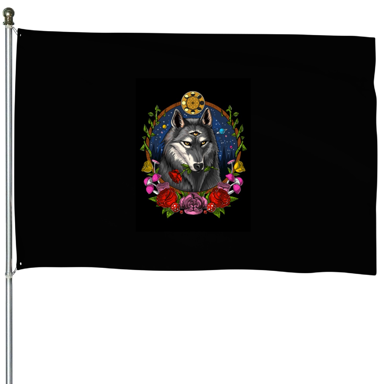Psychedelic Wolf House Flags
