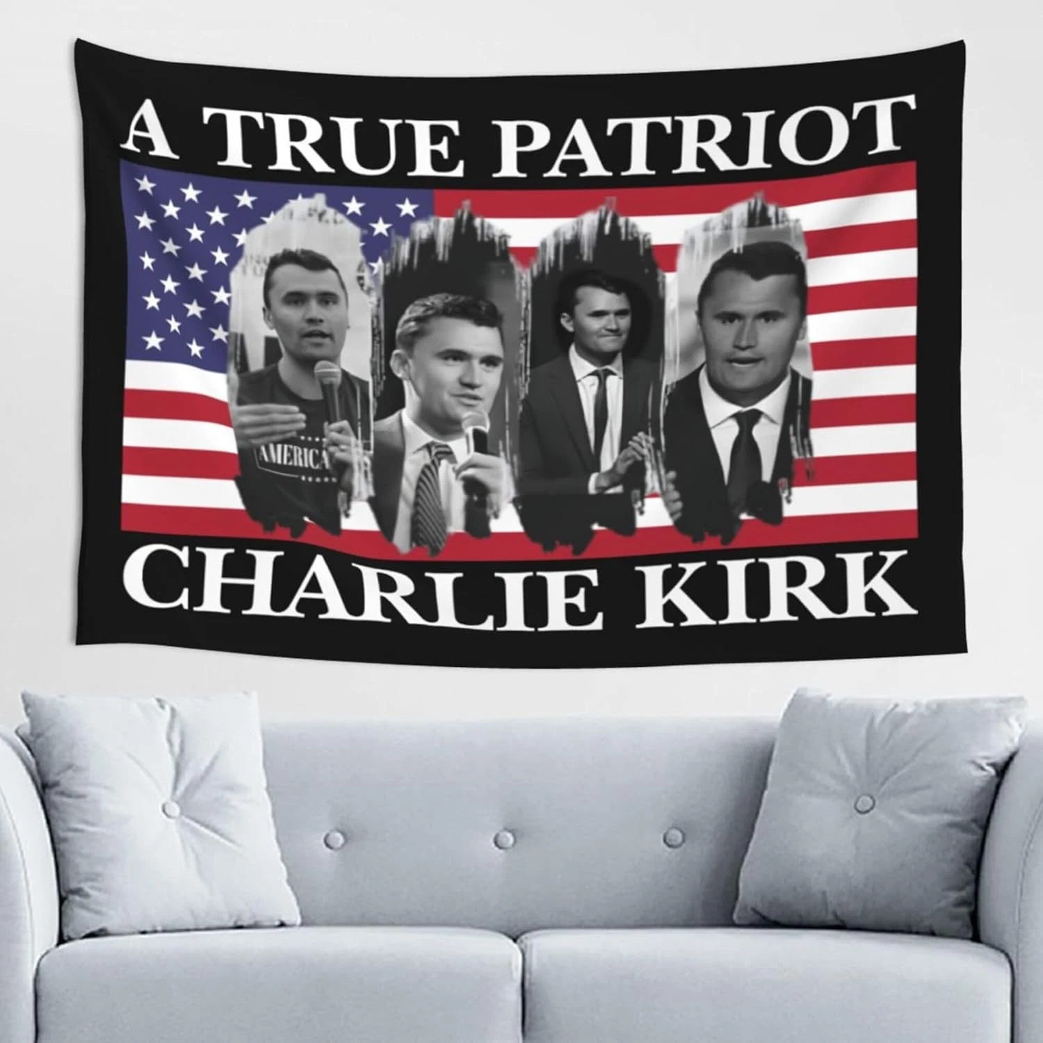 A True Patriot Charlie Kirk Tapestry, American Flag Wall Banner Decor