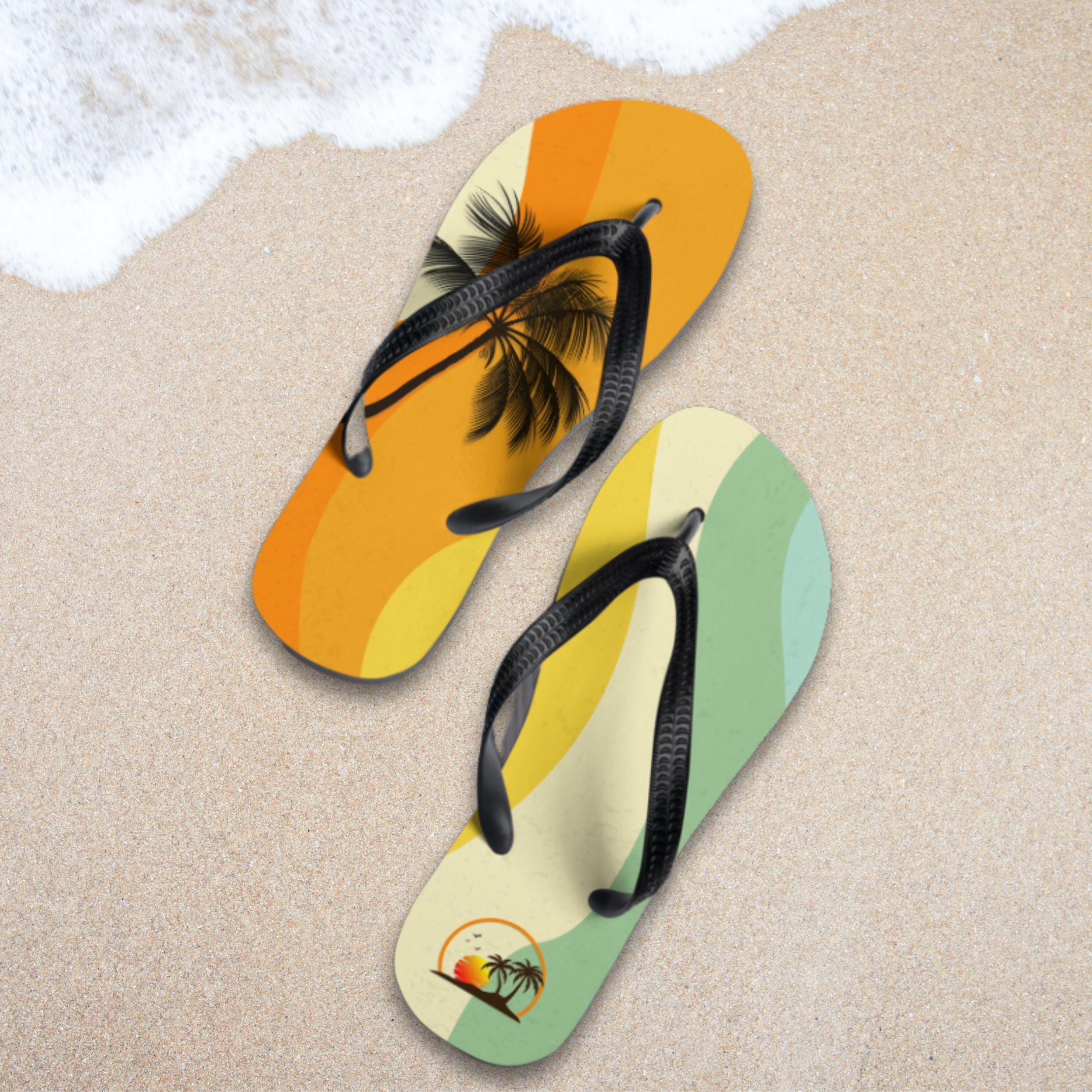 Retro Summer Sunset Flip Flops Palm Tree Beach Vibes Beach Sandal - Tropical Shoes - Cute Gifts - Summer Birthday