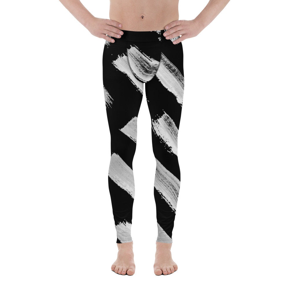 Black Painted Mens Leggings | Running Workout Leggings | Cycling Leggings