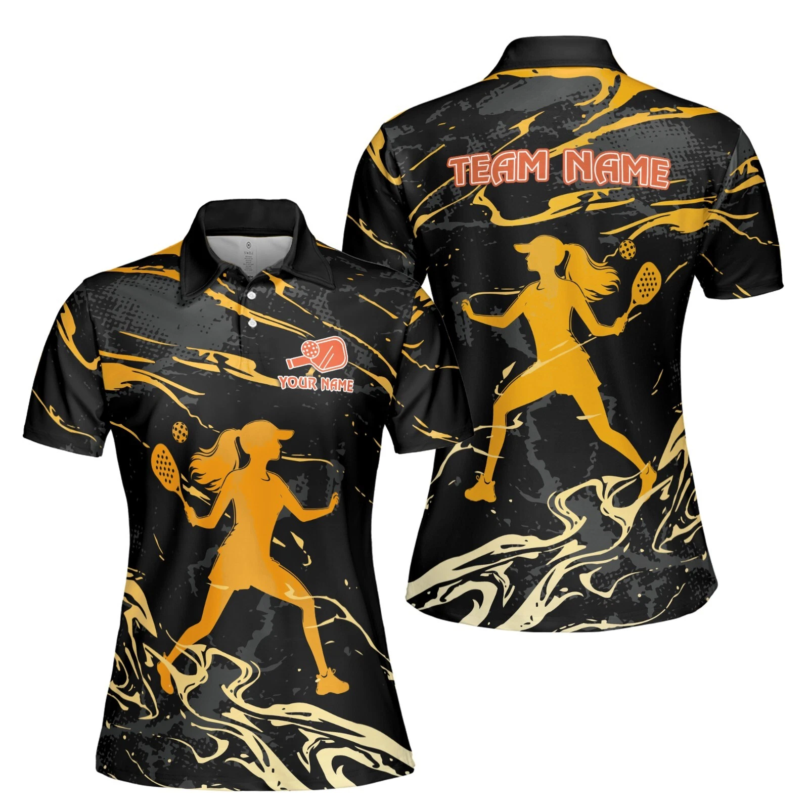 Personalized Orange Women's Polo Shirt for Pickleball