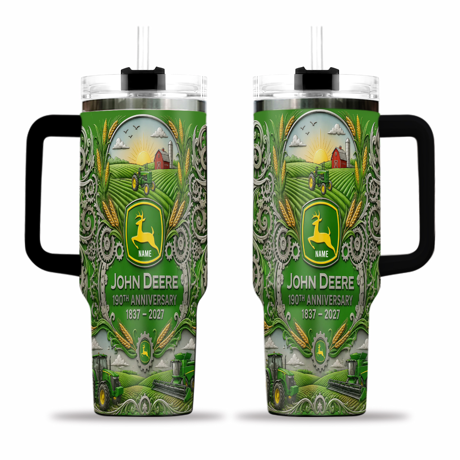 Farm Tractor Tumbler 40oz Handle, Farming Gift Rural Country Cup