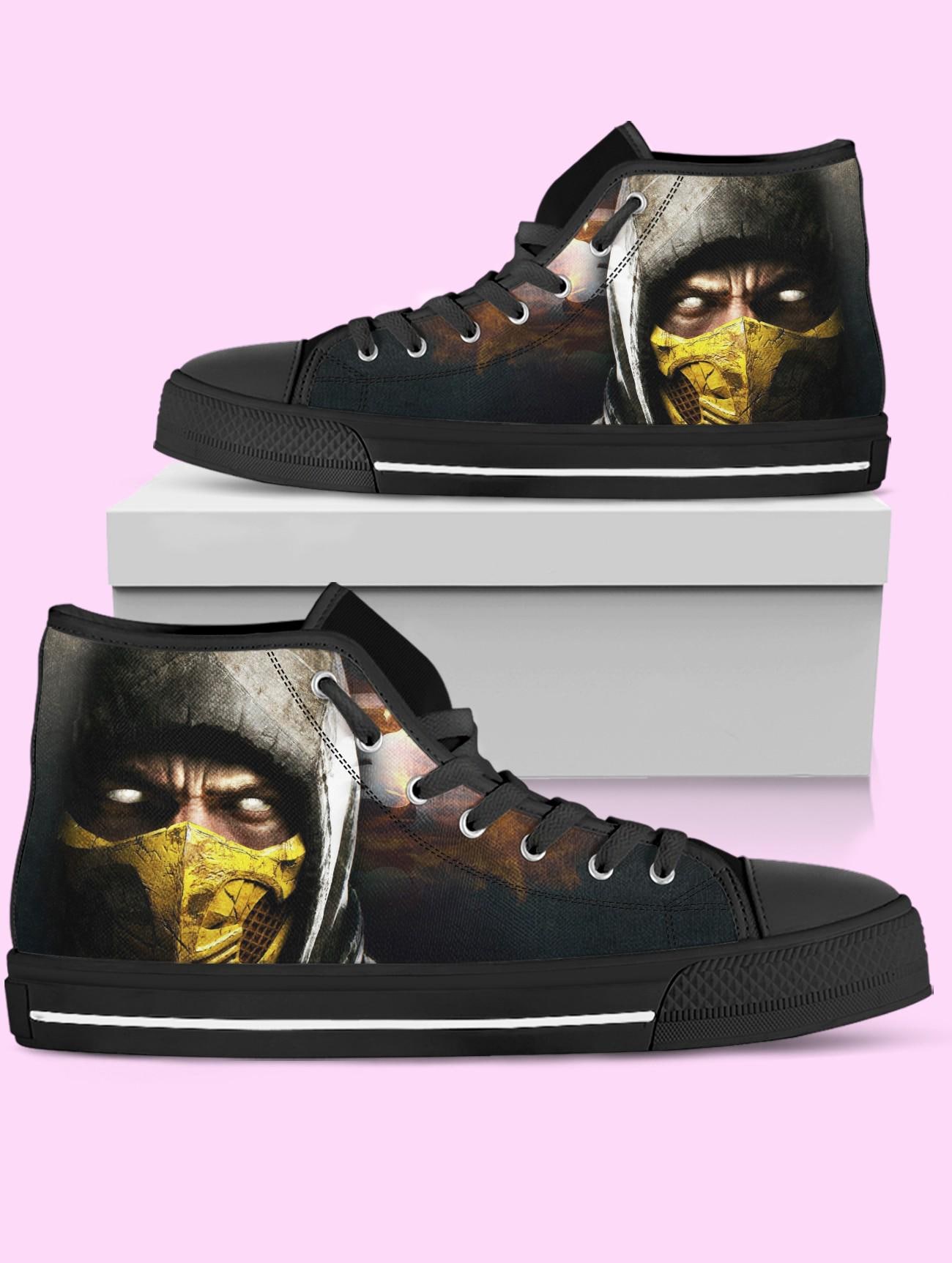 Mortal Kombat High Top Shoes, Scorpion Sneakers for Women, Men