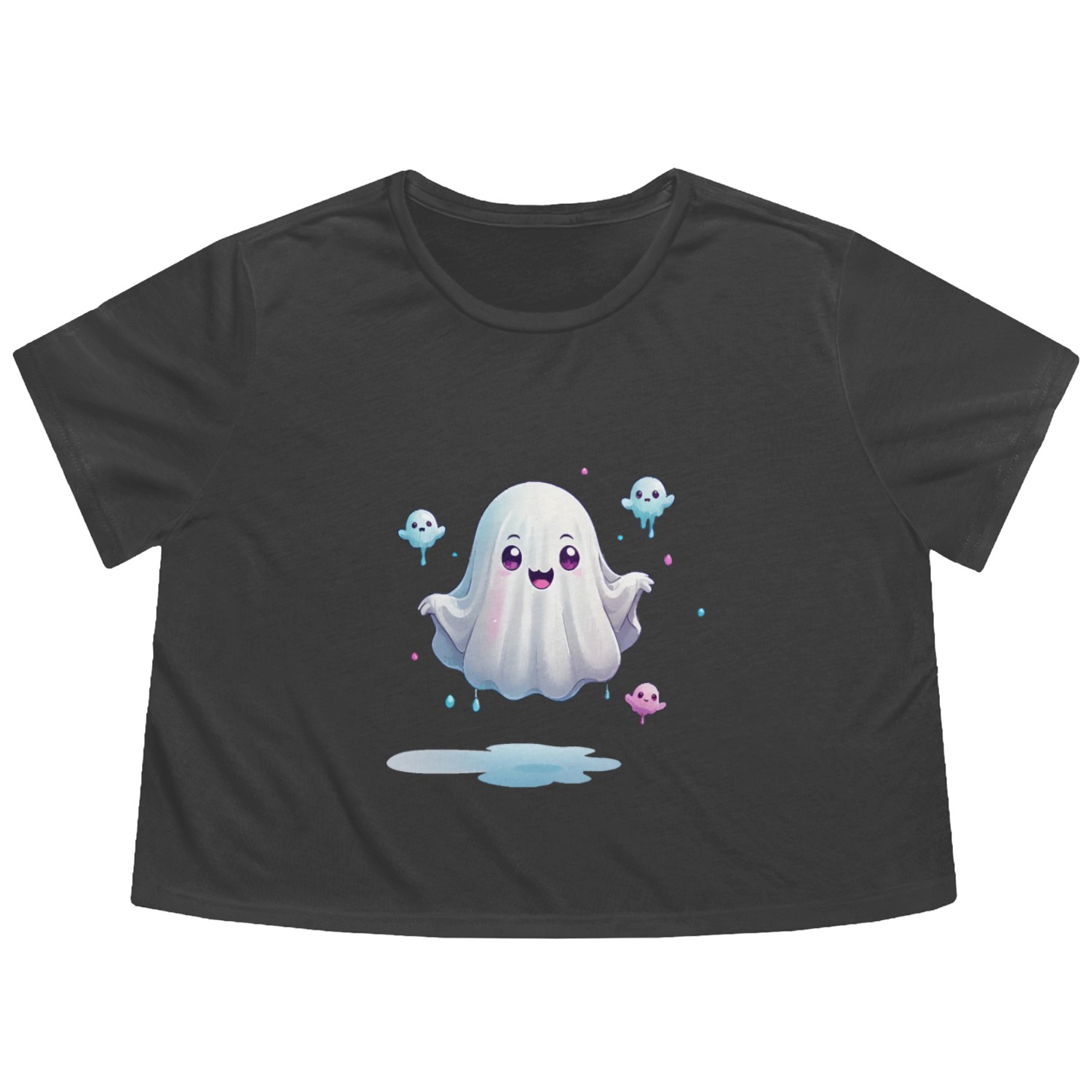 Cute ghost floating Halloween ghost cartoon Flowy Cropped Tees