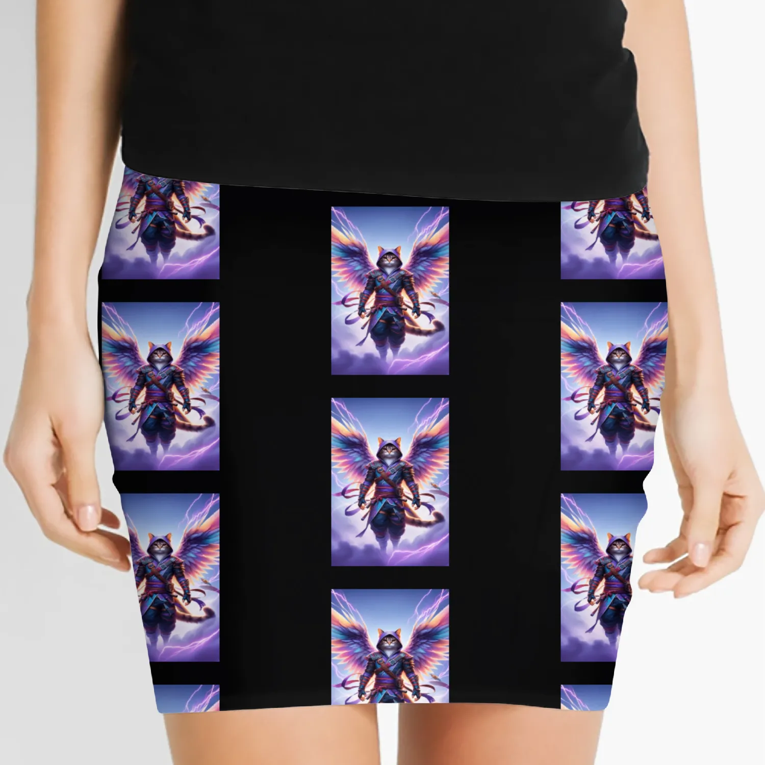 Fantasy Cat with Wings Art Women's Mini Skirts