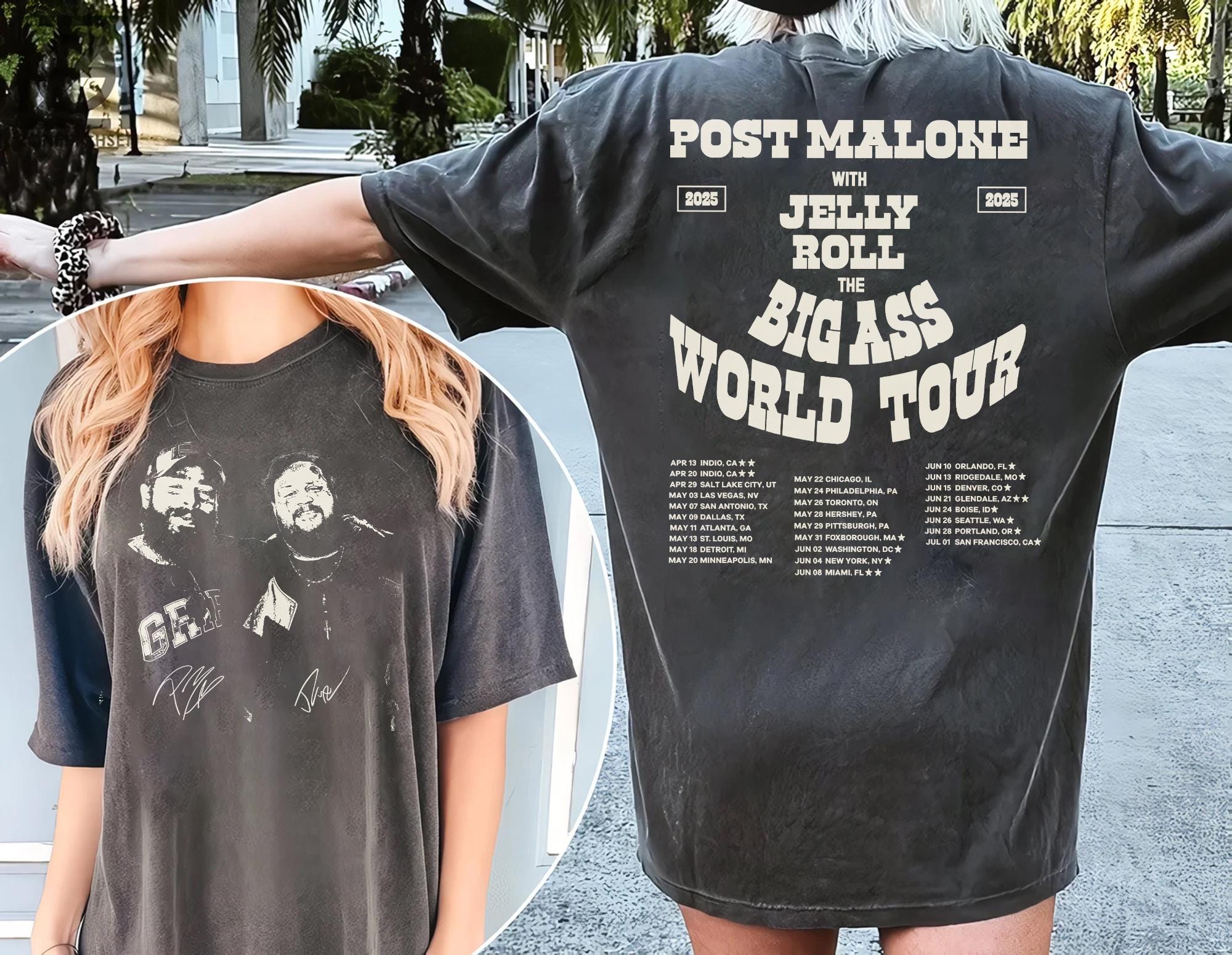 Post Malone x Jelly Roll 2025 Tour Shirt, Double-Sided Concert Tee, Big Ass World Tour Merch,Retro 90s Music Graphic,Gift for Fans Men Women