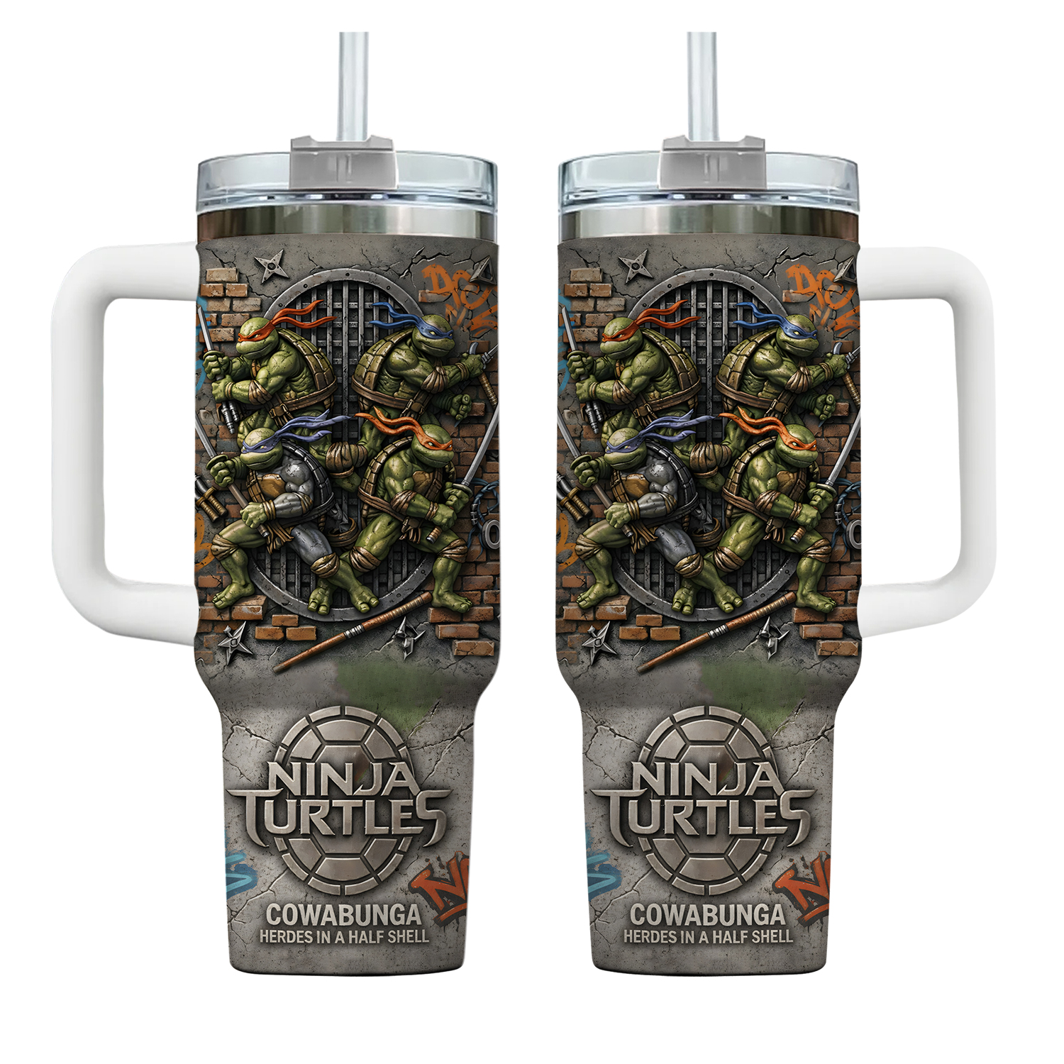 Green Hero Turtle 3D Insulated Cup 40oz Travel Mug for Comic Fans