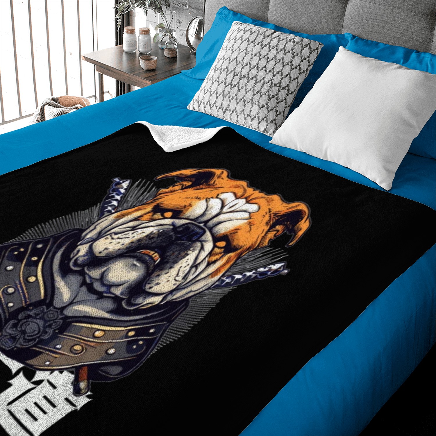 Japanese Samurai Bushido Bulldog Katana Pet Dog Baby Blankets