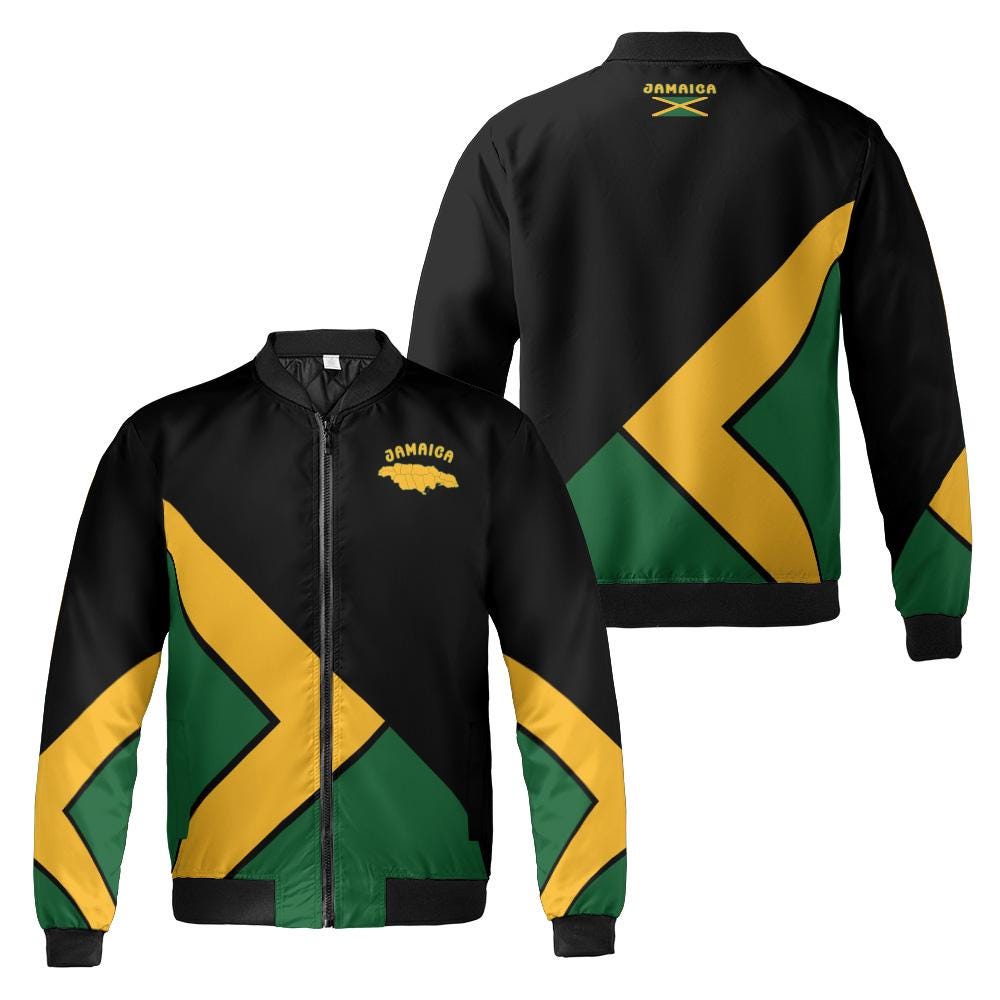 Jamaica Jacket for Men and Women Jamaican Bomber Jacket Clothes Jamaica Tracksuit Top Quilted Flight Fleece Track Jacket Sizes up to 5XL