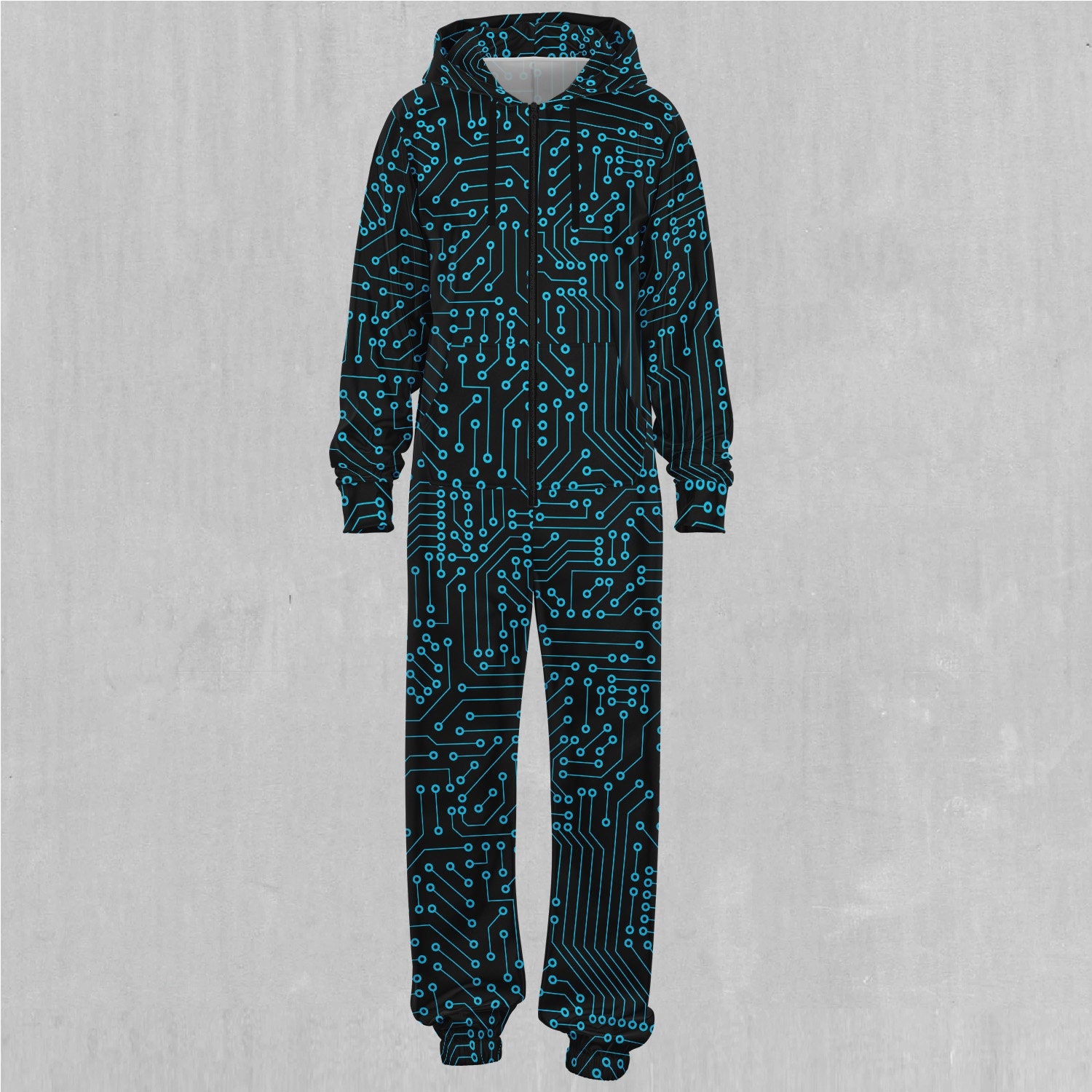 Blue Cybernetic Abstract Adult Zip Up Jumpsuit Pajamas