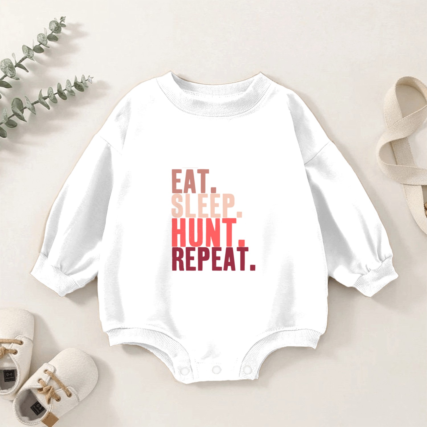 Eat sleep hunt repeat Baby Romper Sweatshirts