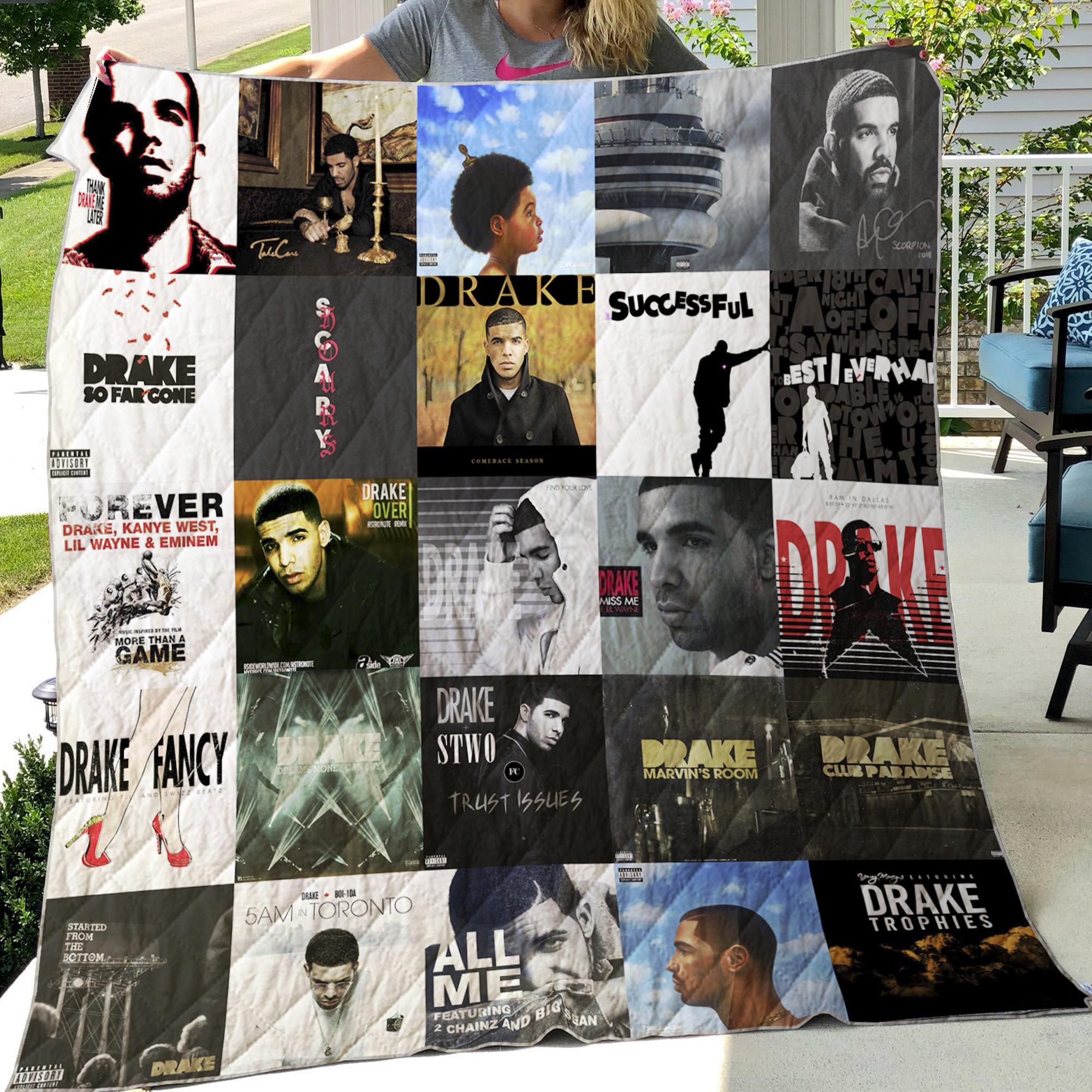 Lover Drake Rapper Quilt Blanket, Vintage Drake Rapper Cozy Quilt Blanket, Rapper Bedding Blanket, Gift For Fans, Christmas Blanket.