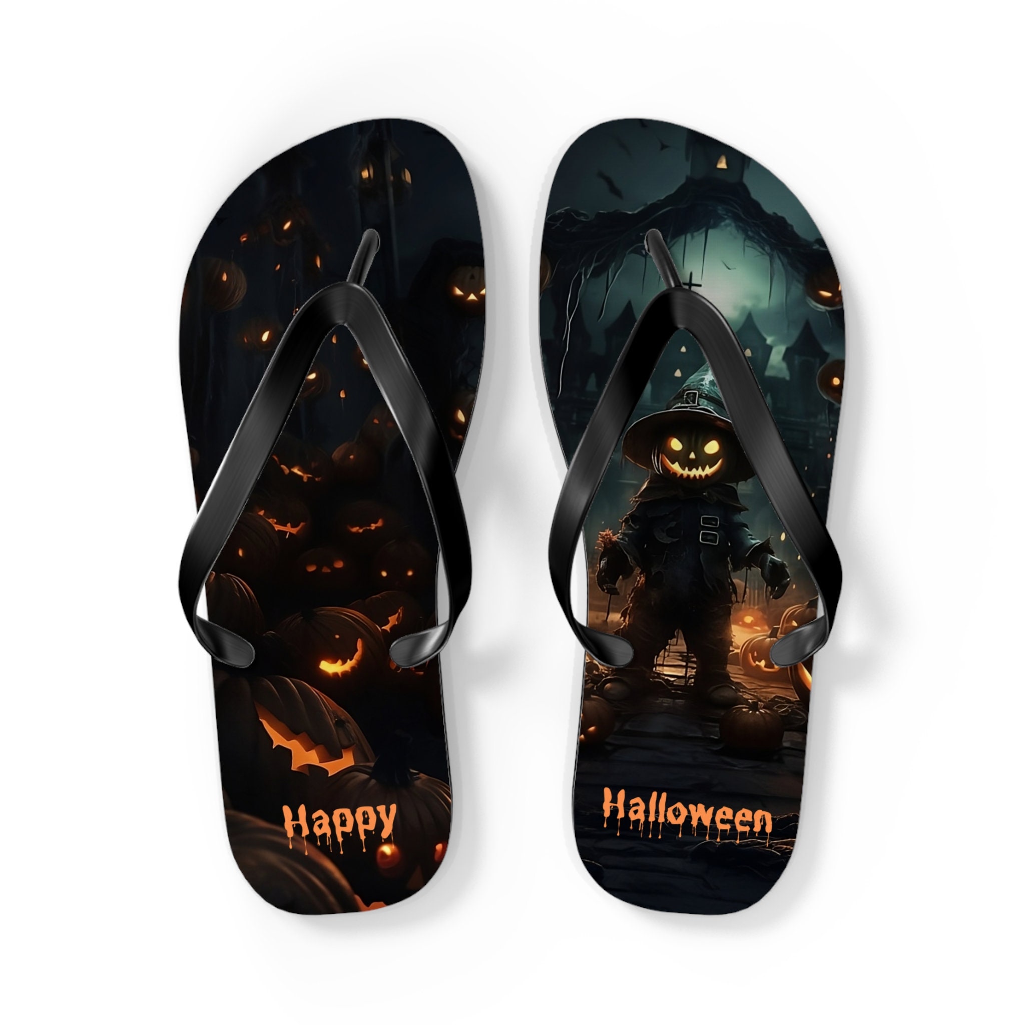 Happy Halloween Flip Flops, Sugar Skull Skeleton Sandals, Pumpkin Flip Flops Sandals, Best Halloween Flip Flops, Halloween Lover Gift