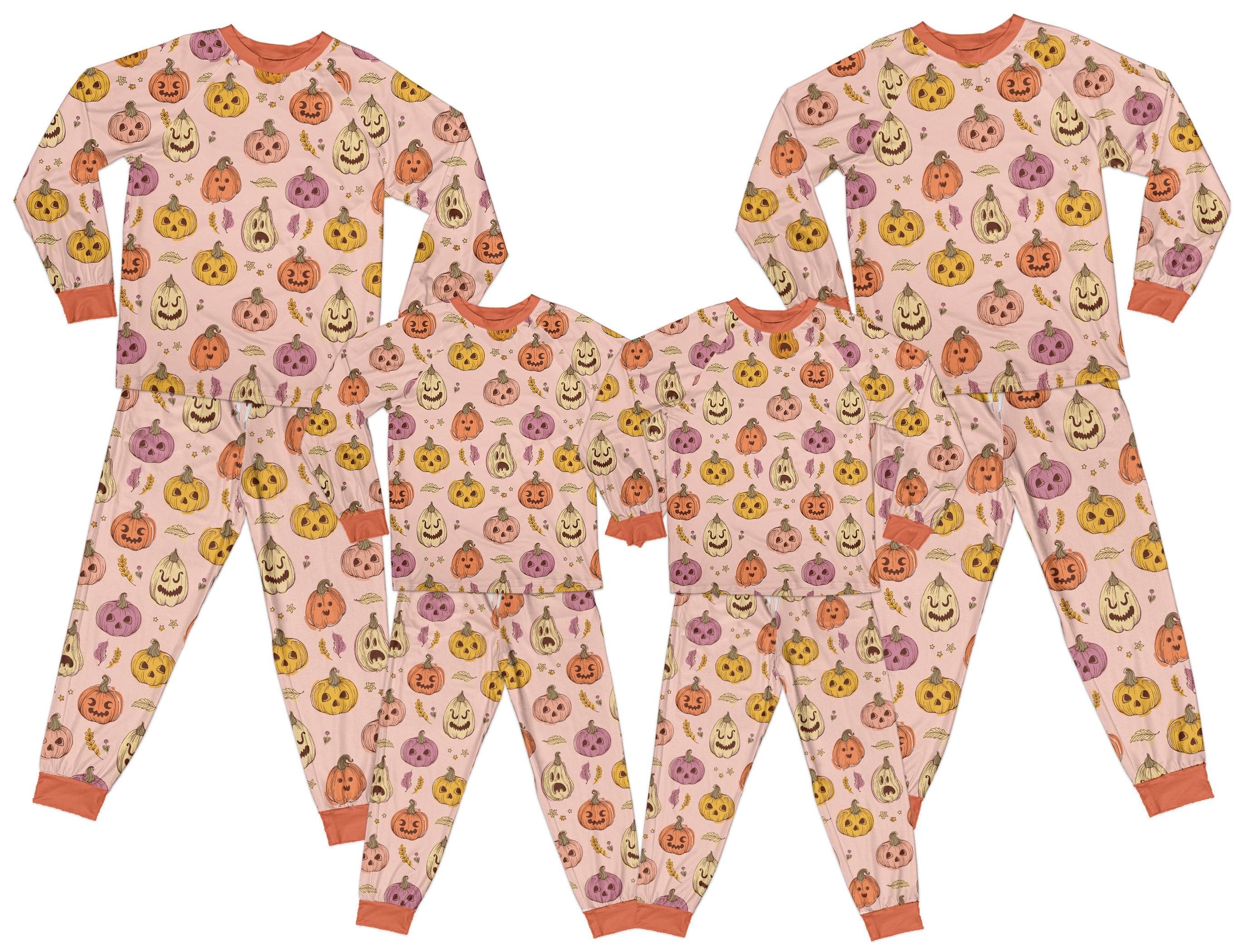 Halloween Pumpkins Long Sleeve Two Piece Pajama, Spooky Season Family Pajamas Set