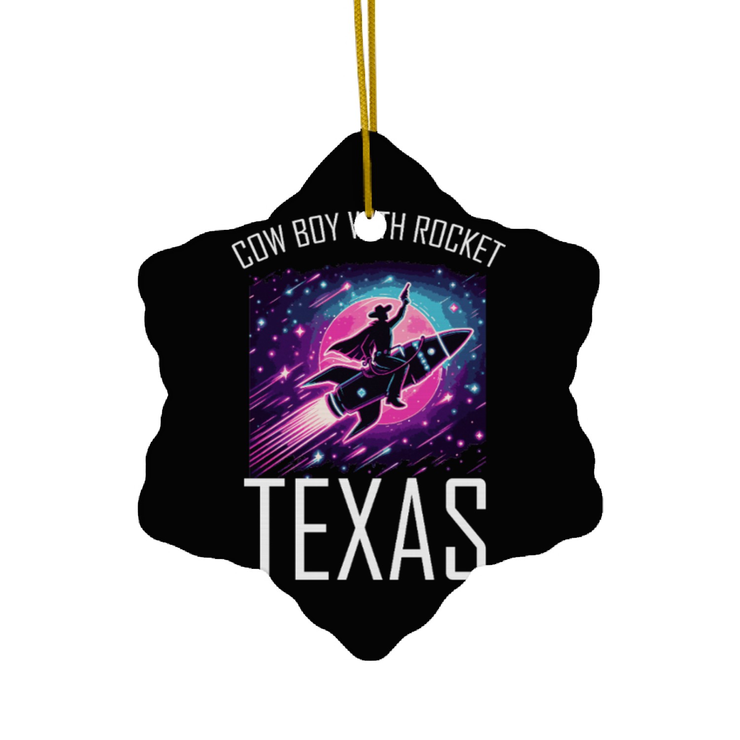 Cowboy with Rocket – Texas Space Adventure Ceramic Ornaments