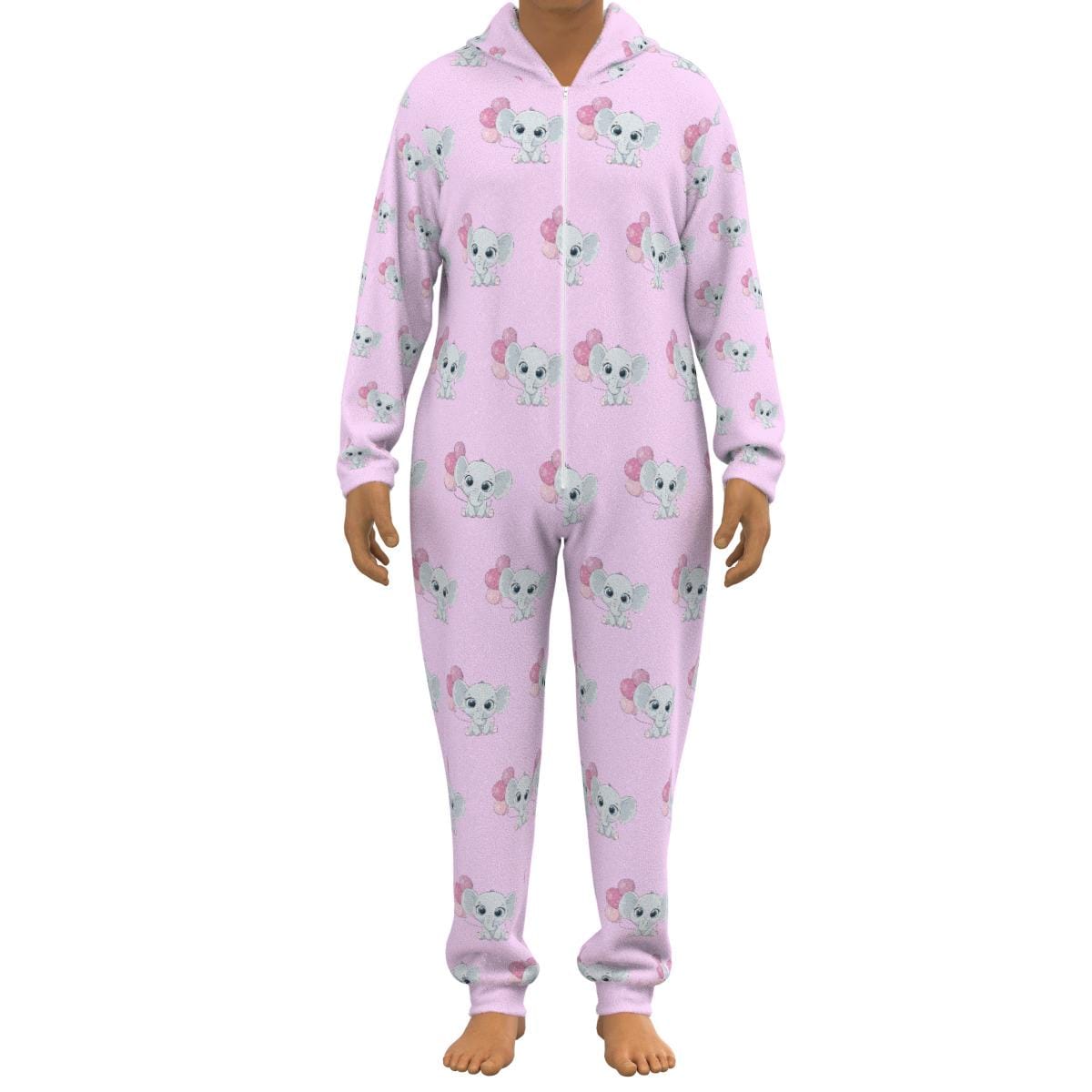 Pink Elephant Plush Hooded Jumpsuit