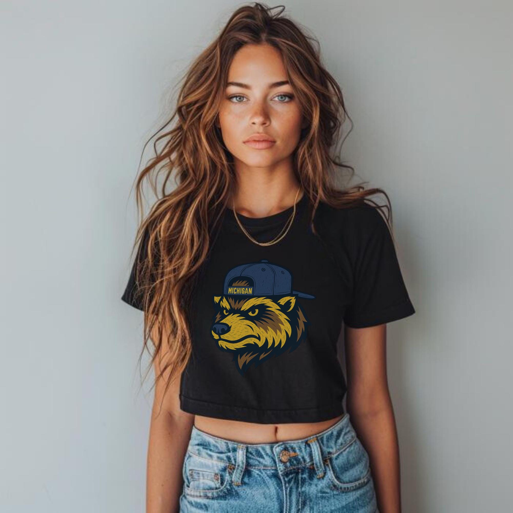 Michigan Wolverines Crop Tee: 'Spirit Animal' Mascot, Raw Hem