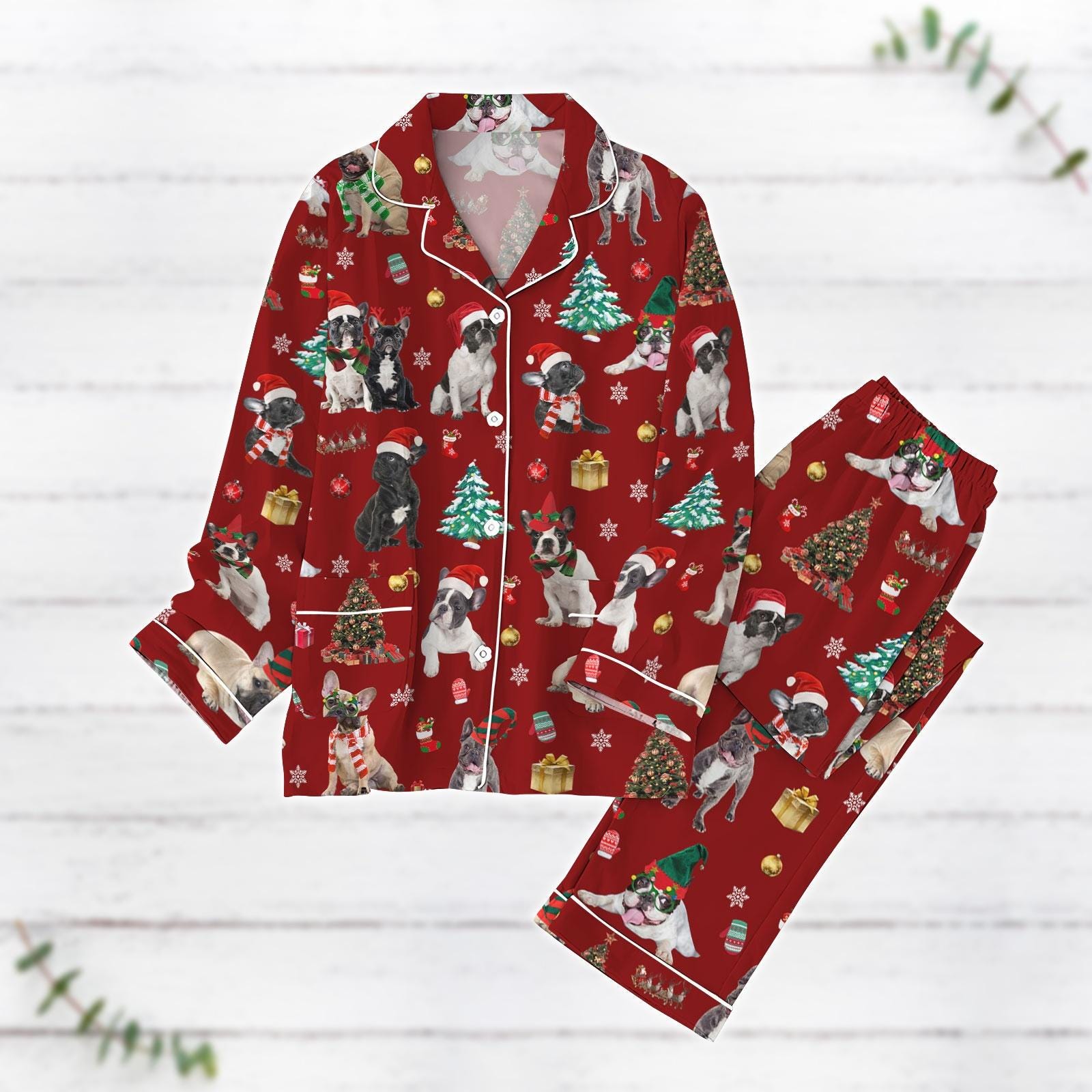 Boston Terrier Dog Christmas Pajamas Set, Boston Santa Hat Xmas Pajamas, Dog Lover Holiday Pajamas, Family Pajamas, Dog Owner Gifts