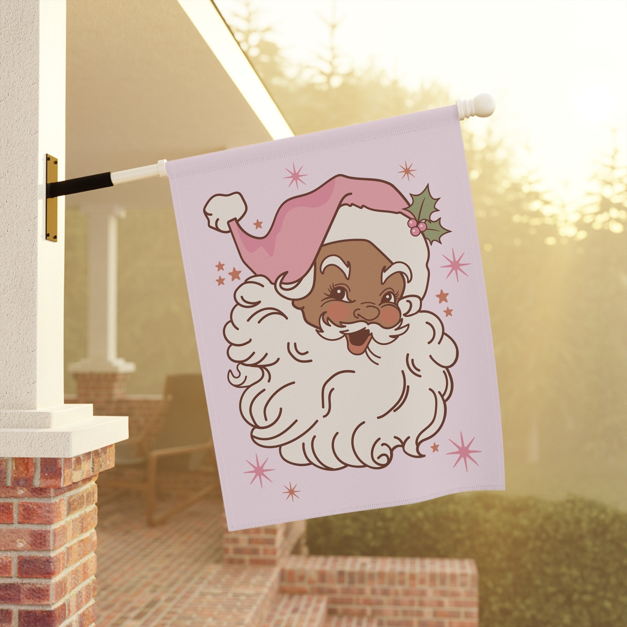 Retro Pink Christmas Flag Black Santa House Flag | Christmas Decor | Christmas Gift
