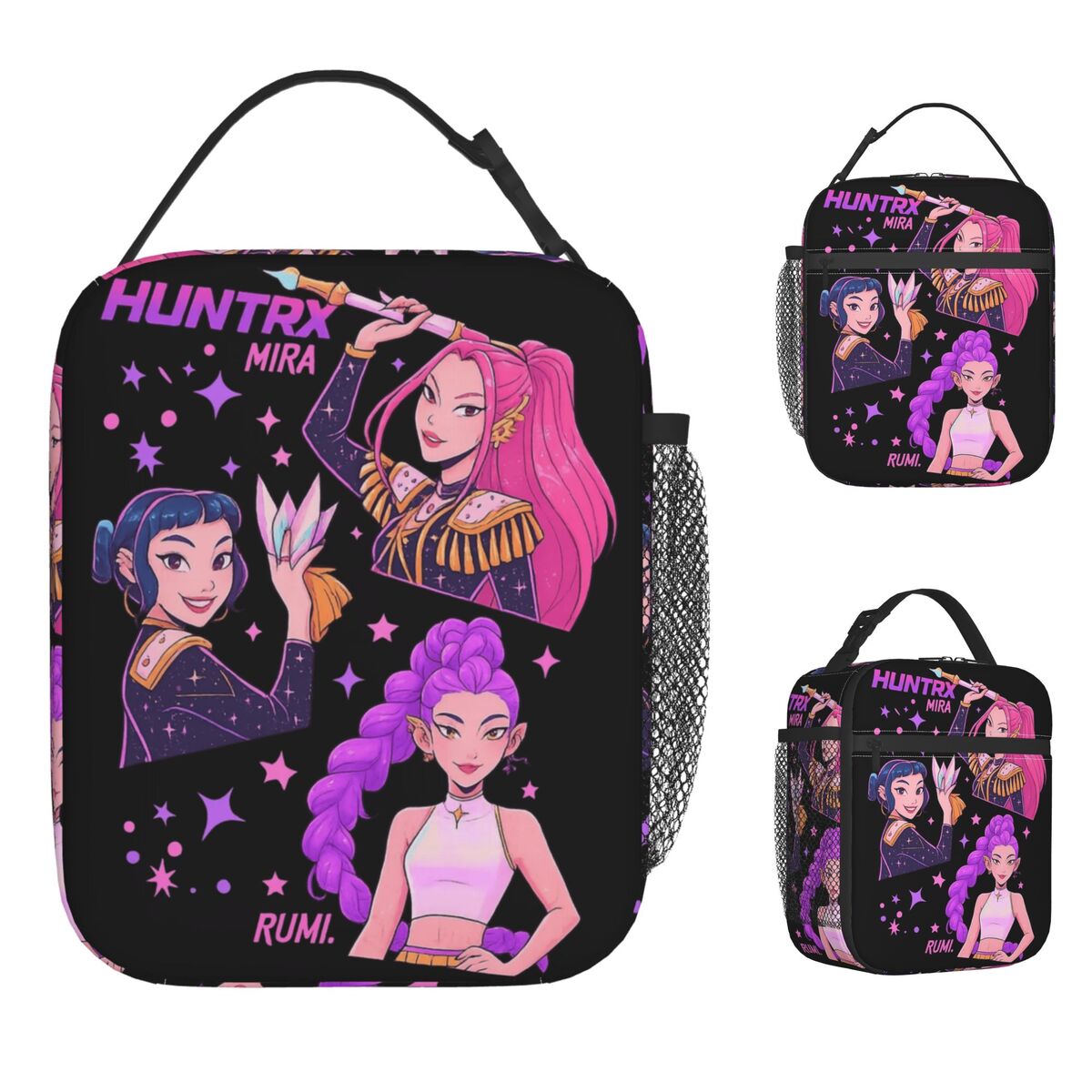 Huntrix Girls Rumi Zoey Mira Lunch Bag Kpop Demon Hunters Lunch Box Unisex Outdoor Picnic Cooler Bag Oxford Thermal Lunch Bags