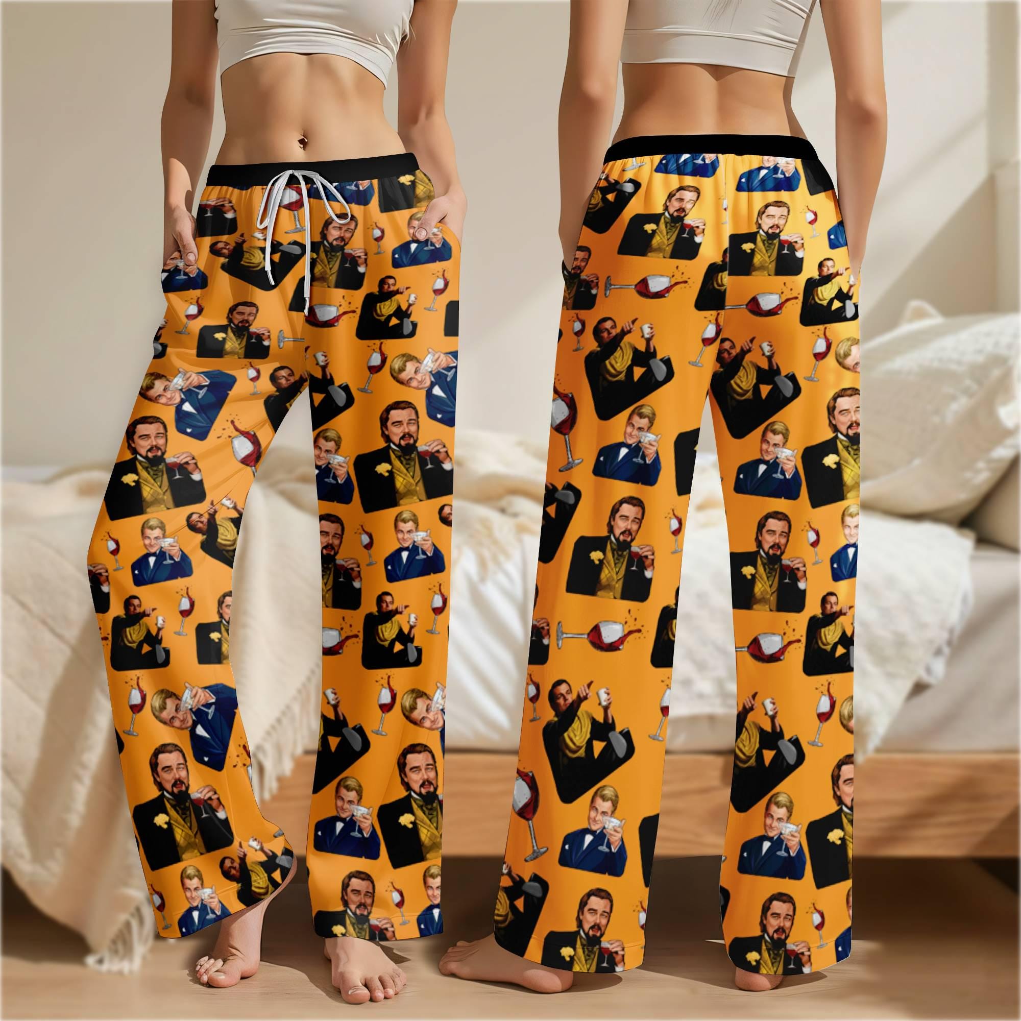 Leonardo DiCaprio Meme Pattern Pajamas Pants, Leonardo DiCaprio Christmas Pajamas, Christmas Movie Pajamas, Family Matching Christmas Pants