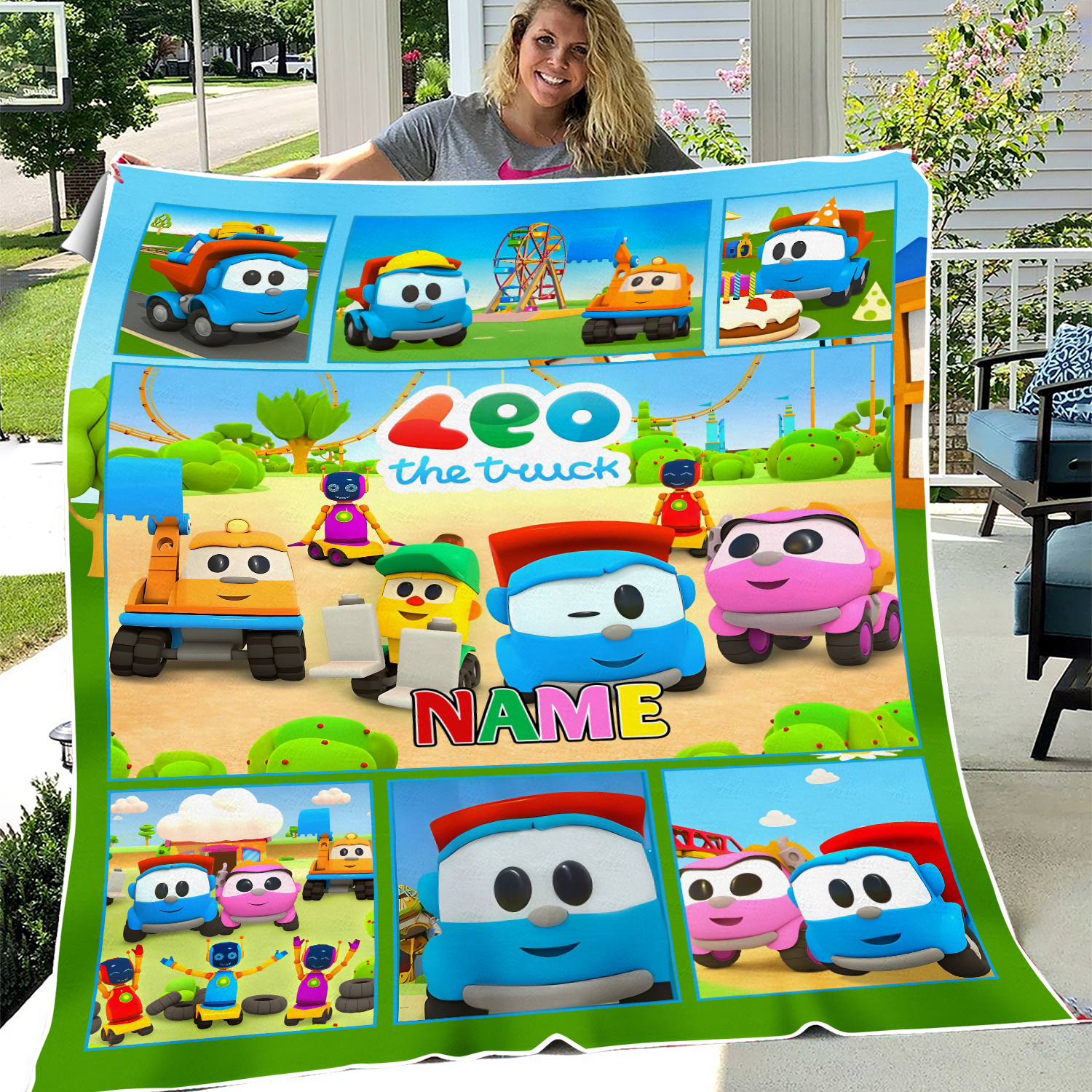 Personalized Leo The Truck Velvet Blanket, Leo The Truck Cartoon Blanket, Leo The Truck Birthday Theme, Cartoon Birthday Gift