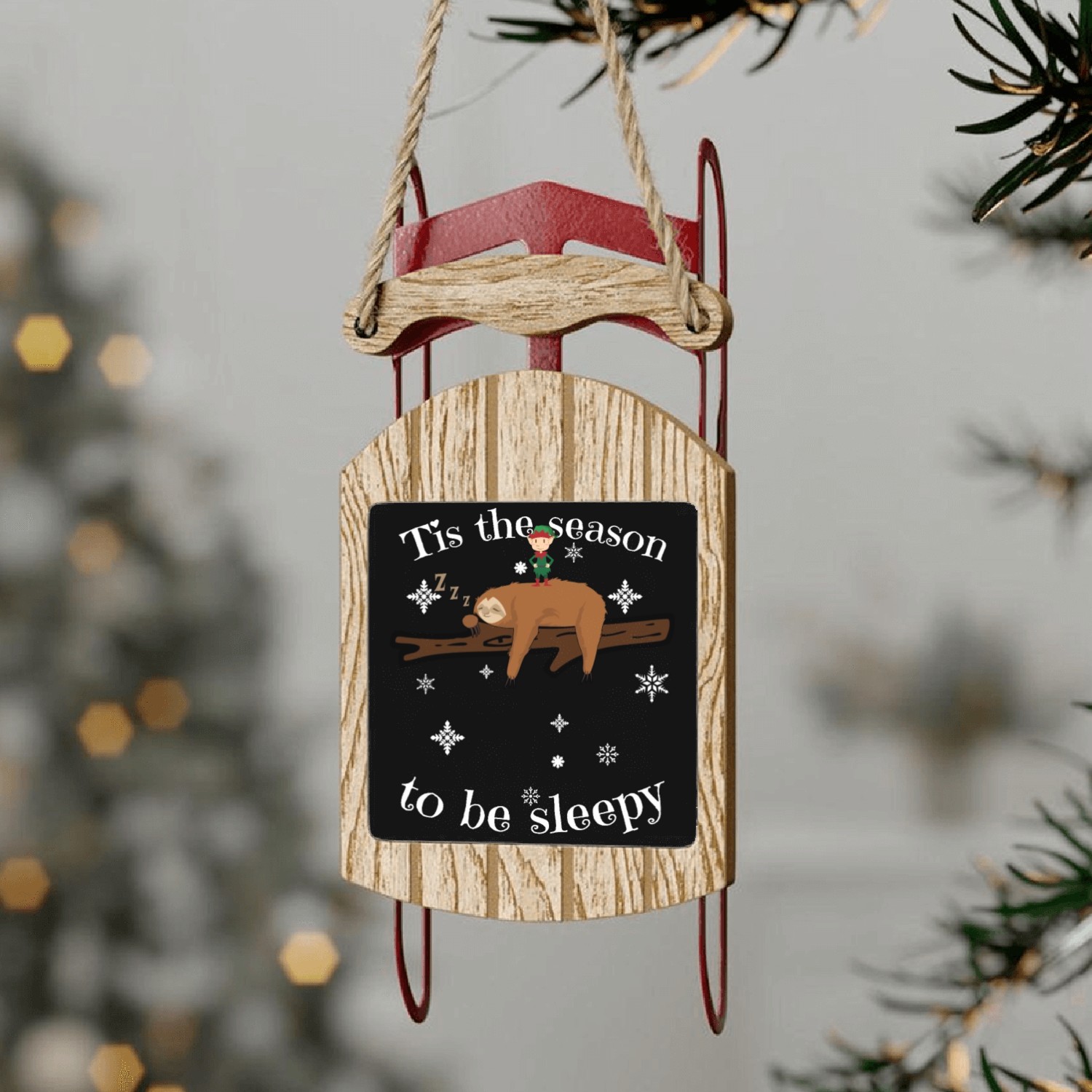 Sloth Late Sleepers Christmas Sleep Sleepy Lazy Sled Ornaments