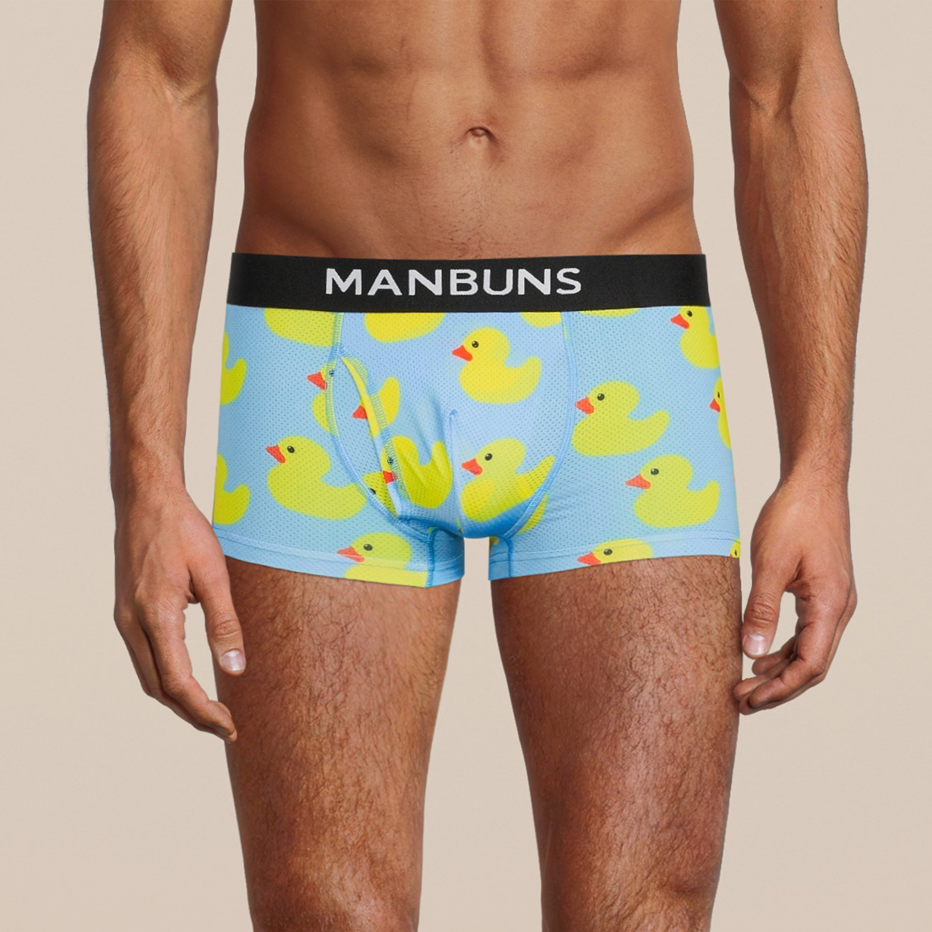 Men's Rubber Duck Boxer Trunks with Pouch, Men's Blue and Yellow Underwear