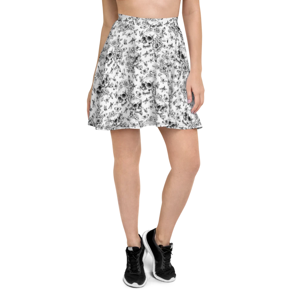Skull Flower Butterfly Goth Skater Skirt, Gift for Her